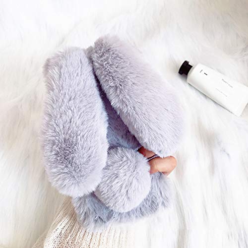 Bling Diamond Soft Fluffy Rabbit Fur Case for iPhone 12 Pro Max 6.7 inch - Winter Warm Protective Cover with Crystal Bowknot, Handmade Bunny Hair Plush (Light Grey) | Perfect Gift for Women & Fashion Accessory for Cold Weather