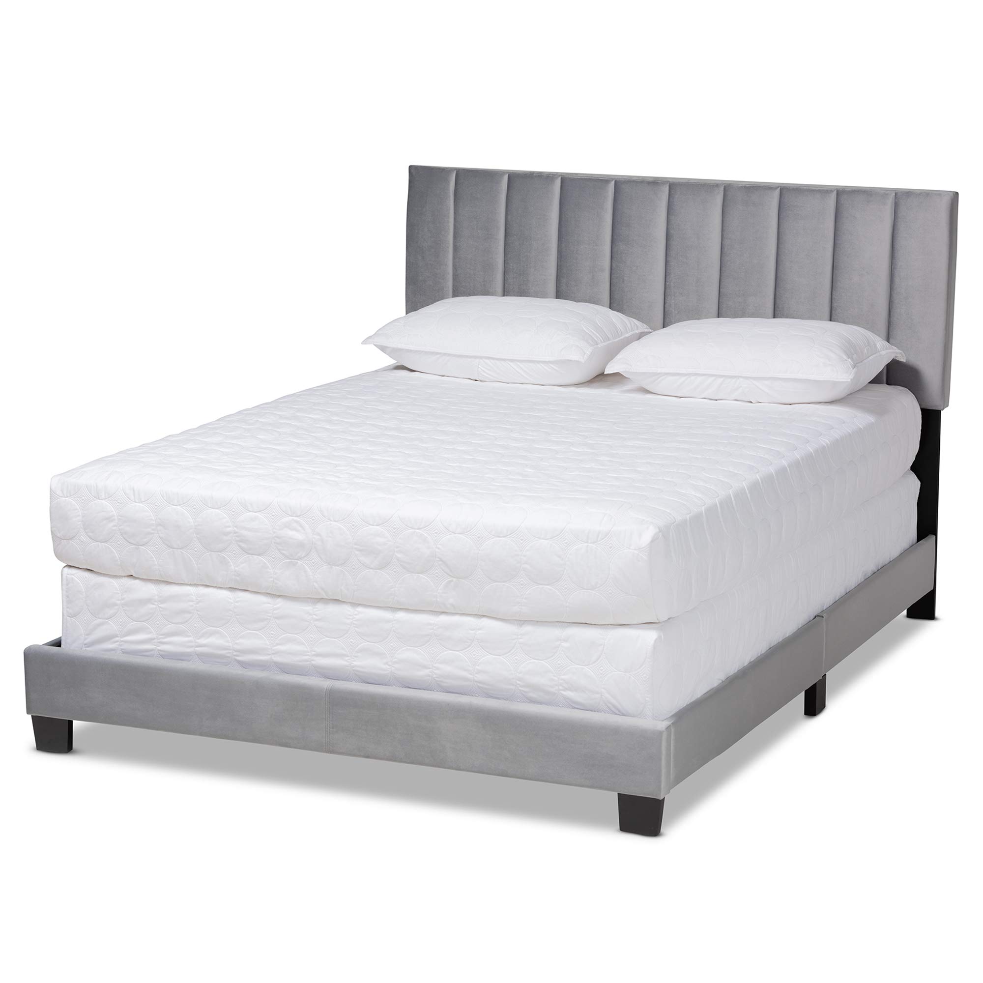 Baxton Studio King Size Bed Frame with Headboard - Grey & Black Upholstered Platform Bed (Box Spring Required) for Modern Bedroom Decor