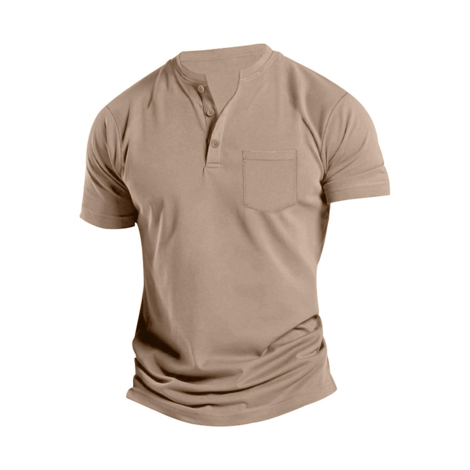 **Men's Short Sleeve Henley Shirt - Button Collar Casual T-Shirt for Summer 2024 - Breathable Work Blouse with Pocket - Perfect for Office, Outdoors & Travel**