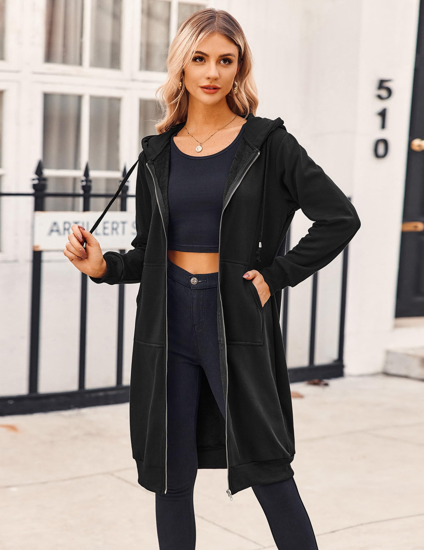 Zeagoo Women's Casual Zip Up Hoodie Long Tunic Sweatshirt Jacket - Plus Size Fashion Hooded Pullover with Pockets | Perfect for Lounge Wear, Gym, Running & Outdoor Activities