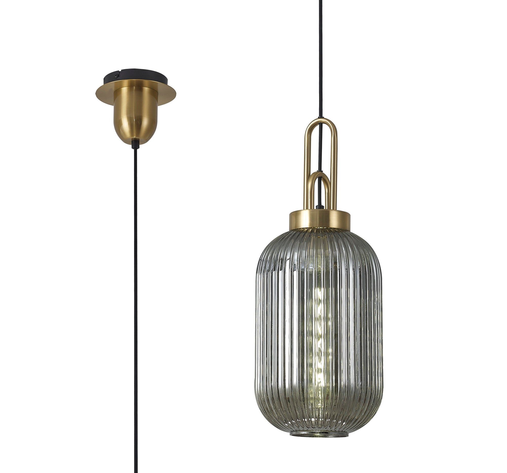 Stylish Cadiz 1-Light Pendant Light with 20cm Tubular Ribbed Glass Shade - E27 Socket, IP20 Rated, Multiple Color Options - Perfect for Kitchen Island, Dining Room, or Entryway Lighting