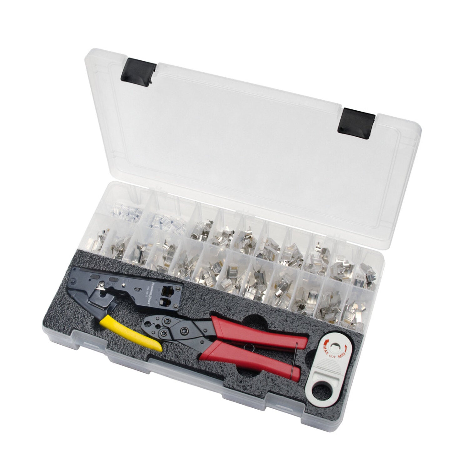 Platinum Tools 90170 Tele TitanXg RJ45 Termination Kit with Standard Connectors - Professional Network Cable Installation Tool Set in Durable Plastic Case - Perfect for IT Technicians & Home Networking Projects