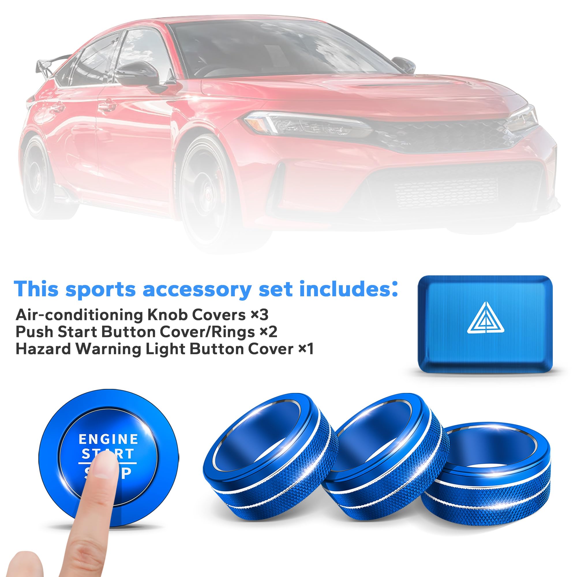 6pcs Car Interior Button Covers - AC Knob, Hazard Light & Push Start Protectors for 2022-2025 Honda Accord/HRV/CRV/Civic (11th Gen) - Blue Accessories to Prevent Scratches & Enhance Dashboard Style