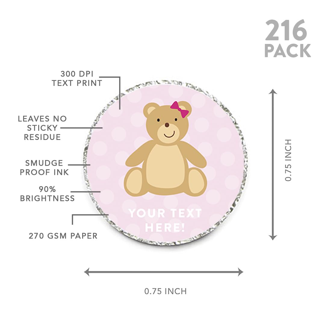 Personalized Chocolate Drop Labels Stickers - 216-Pack Custom Name Teddy Bear Design for Baby Shower, Party Favors, Gifts & Decorations | Perfect for Kisses Candy Wrappers, Wedding Favors & Birthday Celebrations