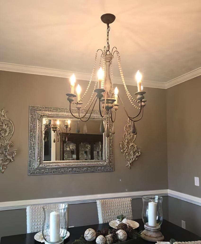 Elegant Beaded Chandelier with Candle-Style Lights - Perfect for Dining Room, Bedroom, or Living Room Decoration