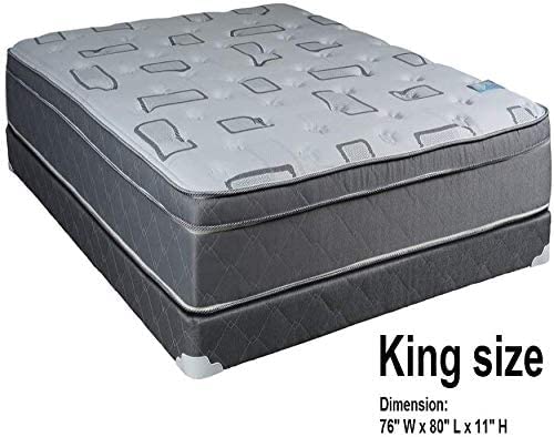 DS Solutions USA Natural Trophy Medium Plush Eurotop Mattress Set with Bed Frame - Orthopedic Support, Innerspring Coils for Durability (King Size) | Perfect for Master Bedrooms, Guest Rooms & Luxury Hotel Suites