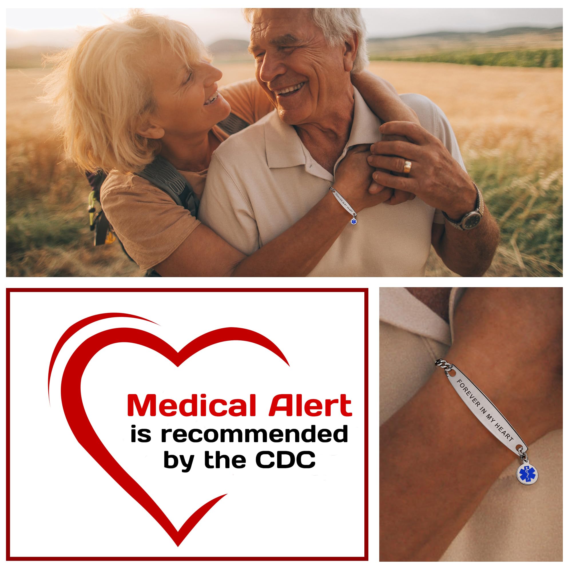 Personalized Stainless Steel Medical Alert Bracelet for Women & Men - Custom Medical ID Wristband for Emergency Situations - Perfect Gift for Mom, Dad, Seniors - Ideal for Daily Wear, Travel & Outdoor Activities