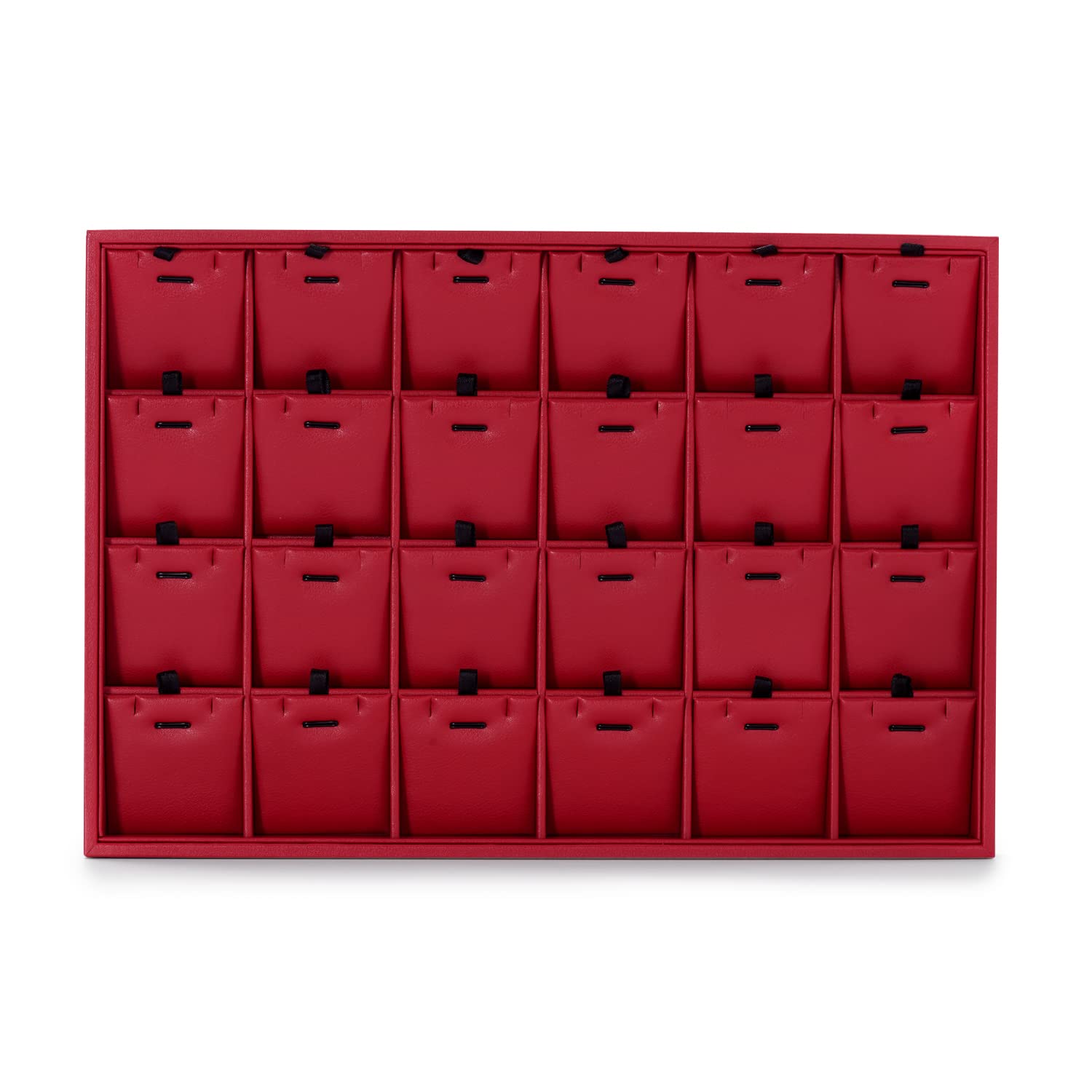 Oirlv 24 Grid Red Leather Jewelry Organizer Tray with Removable Inserts & Stackable Design - Perfect for Necklace, Ring, Earring Storage in Dresser, Vanity & Travel Jewelry Case