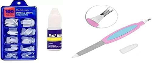 MAPPERZ Acrylic Fake Nails Kit with Glue & File Tool - 100pcs Professional False Nails for Women in White | Perfect for Parties, Weddings & Daily Manicures
