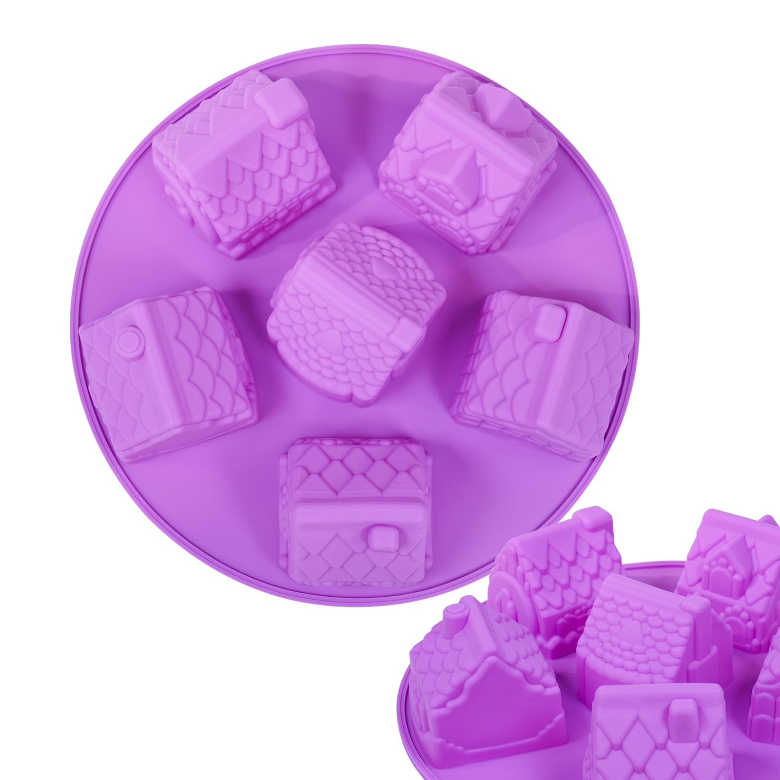 6-Cell Silicone Gingerbread House Mold for Baking Cupcakes, Ice Cubes, Chocolate, Jelly Candy & Handmade Soap | Nonstick, BPA-Free Christmas Baking Molds | Perfect for Holiday Treats, DIY Desserts & Festive Party Decorations