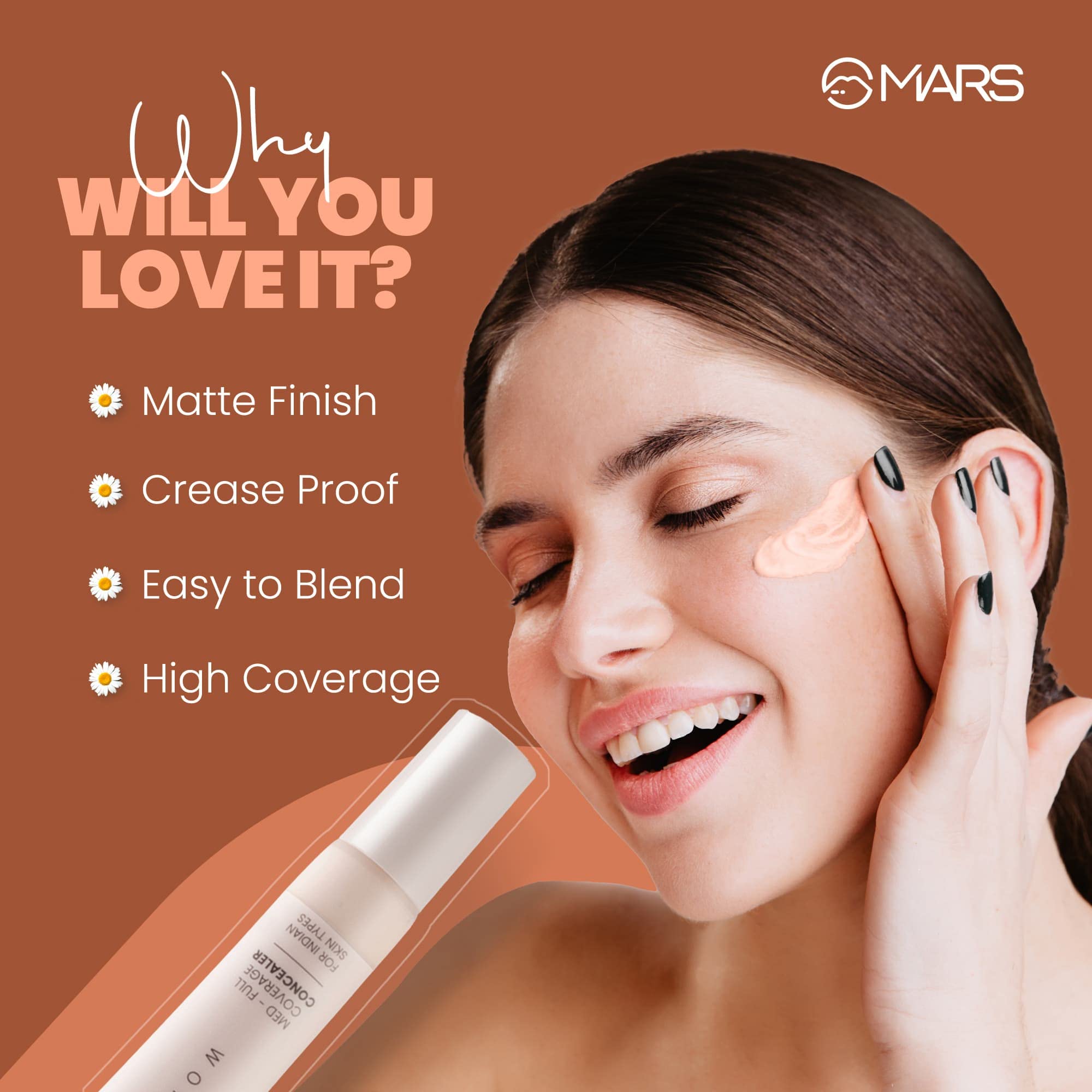 MARS Wonder Cover Liquid Concealer - Creaseproof, Easy to Blend Face Makeup (12ml, Shade 01) | Perfect for Dark Circles, Blemishes & Everyday Wear