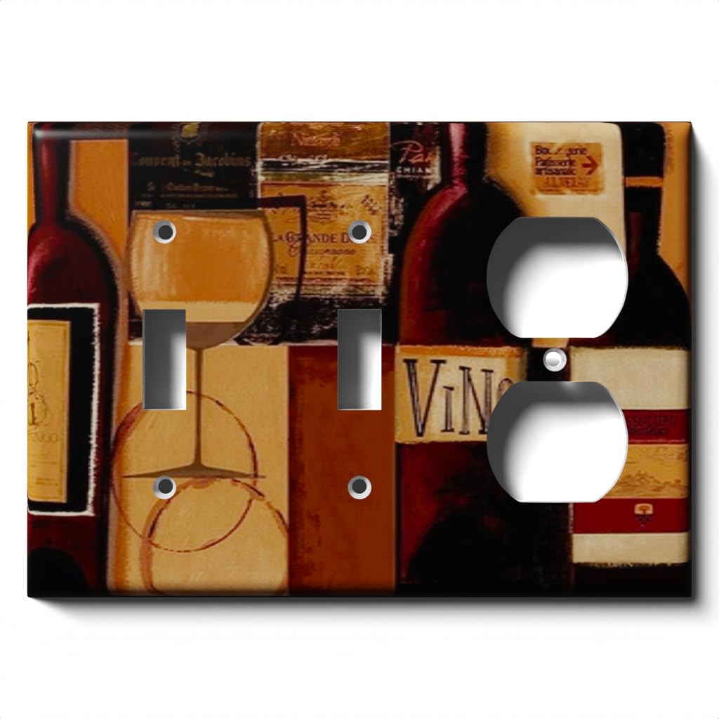 2 Switch 1 Duplex Receptacle Wall Plate Cover - Wine Bottle Design for Home Bar & Kitchen Decor | Electrical Outlet Cover for Wine Cellars & Entertainment Areas