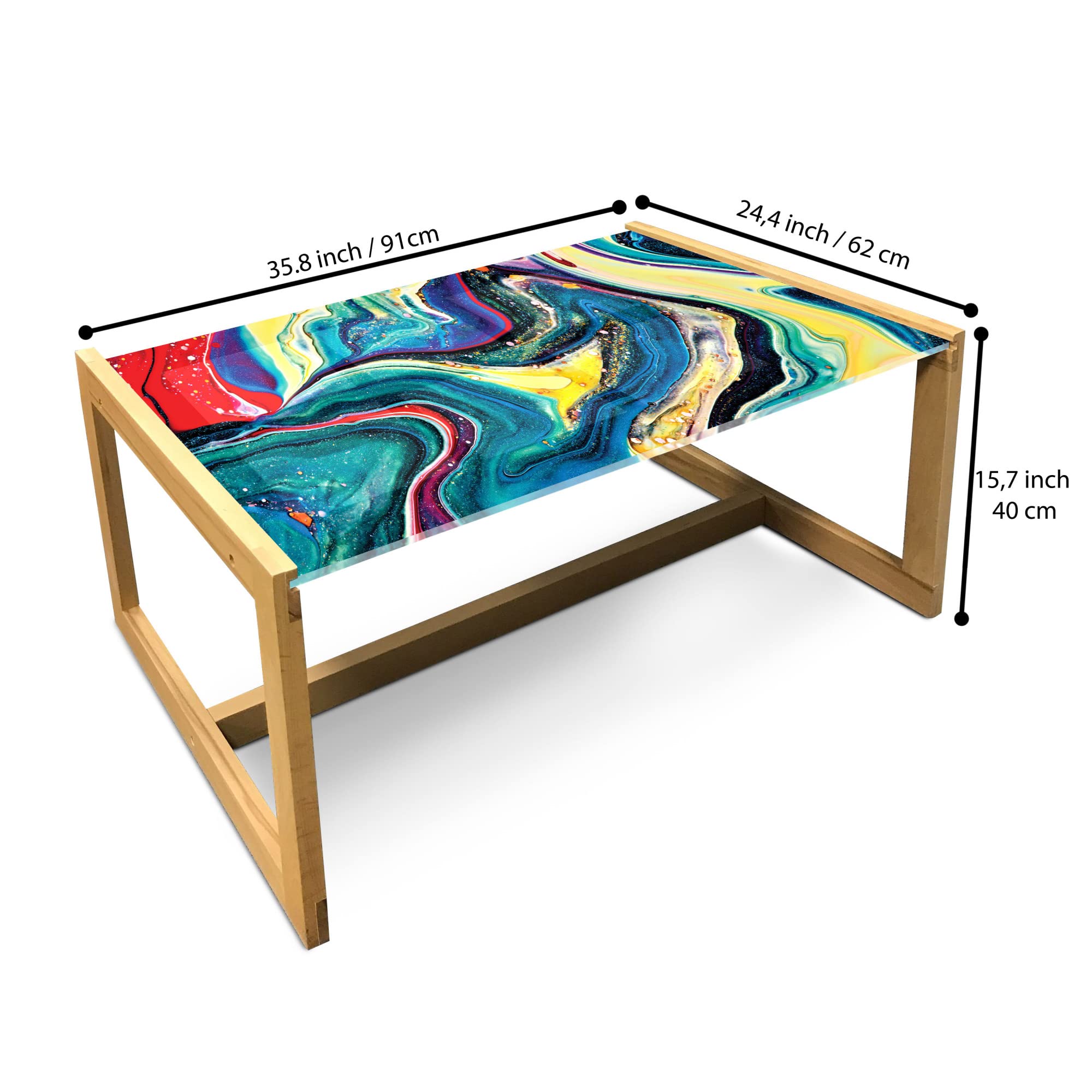 Ambesonne Marble Coffee Table, Abstract Art Print, Wooden Frame for Office & Dorm Decor
