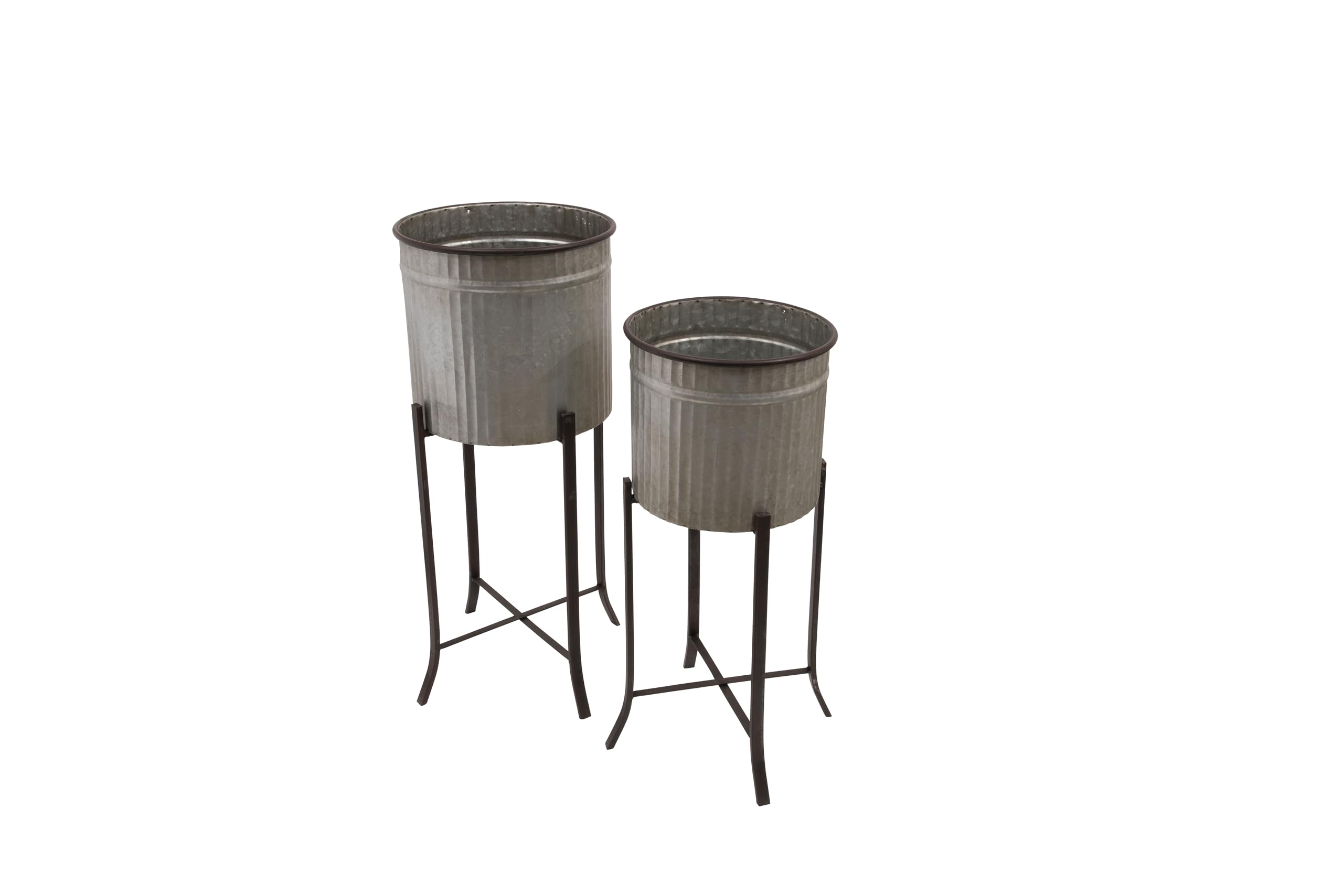 Creative Co-Op Set of 2 Decorative Iron Planters with Stands - Indoor Outdoor Garden Decor for Patio, Balcony & Home Décor