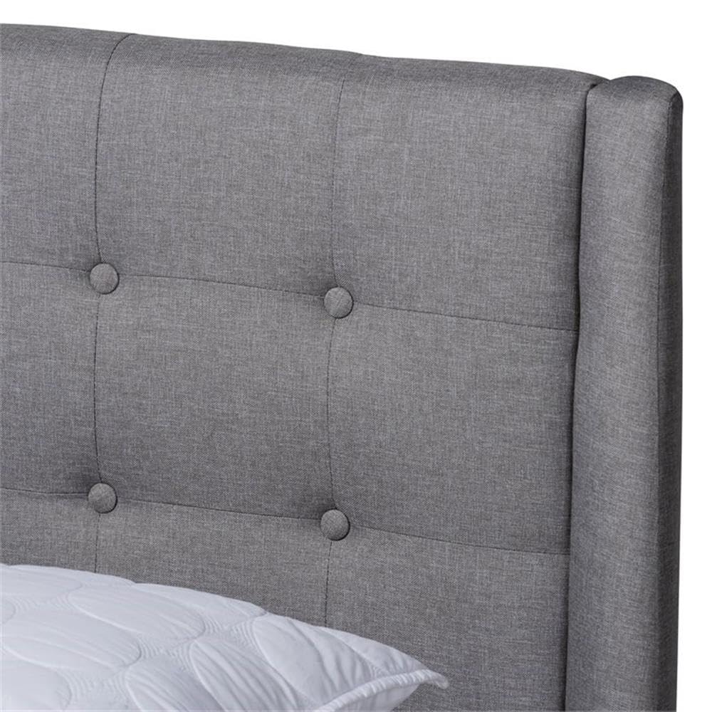 BOWERY HILL King Size Grey Upholstered Wingback Platform Bed Frame with Solid Wood Slats - Elegant Modern Bedroom Furniture for Master Suite or Guest Room