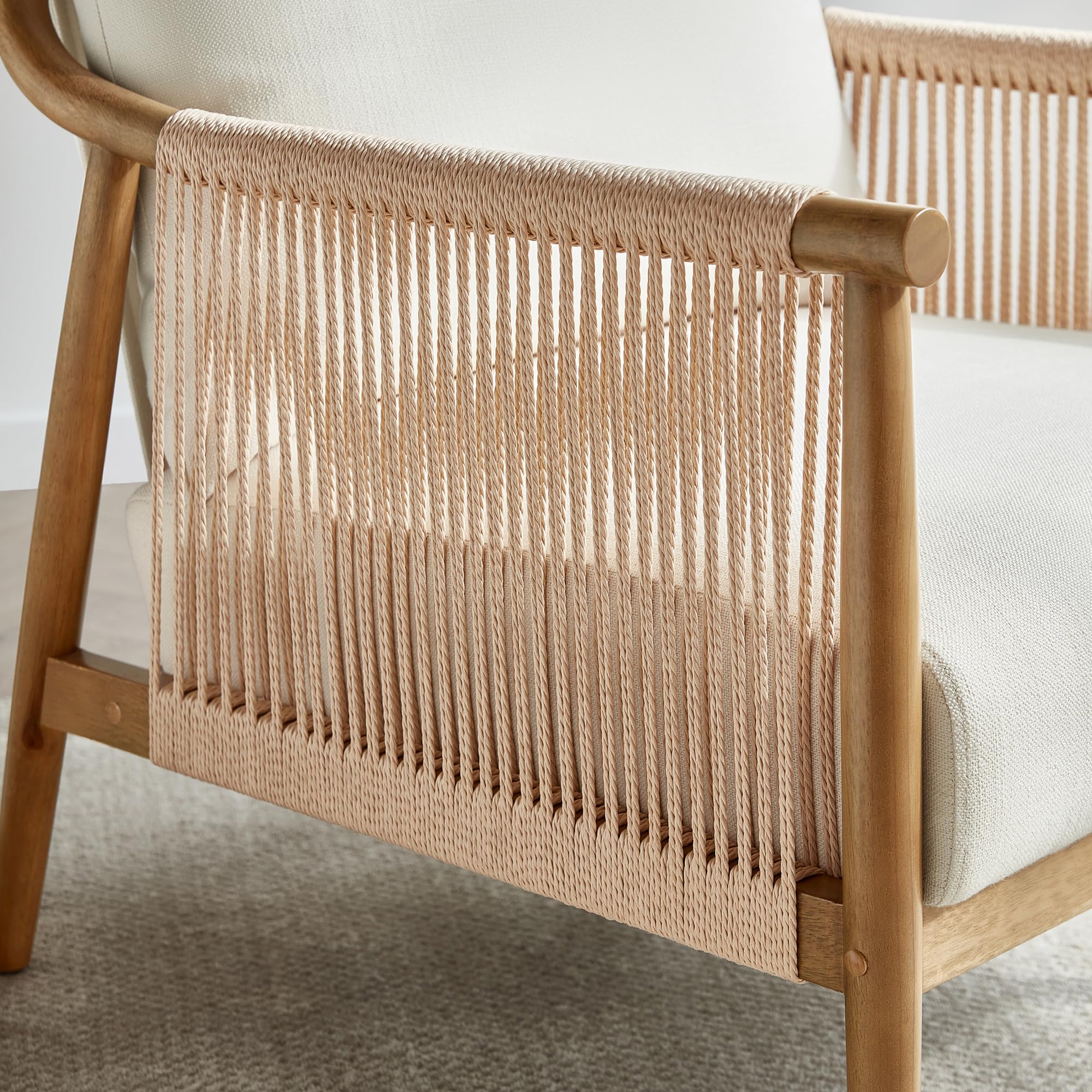 CHITA Braid Armchair - Modern Woven Accent Chair for Living Room, Bedroom & Office - Cream Upholstered Lounge Chair - Perfect for Reading Nook, Cozy Corner & Small Spaces