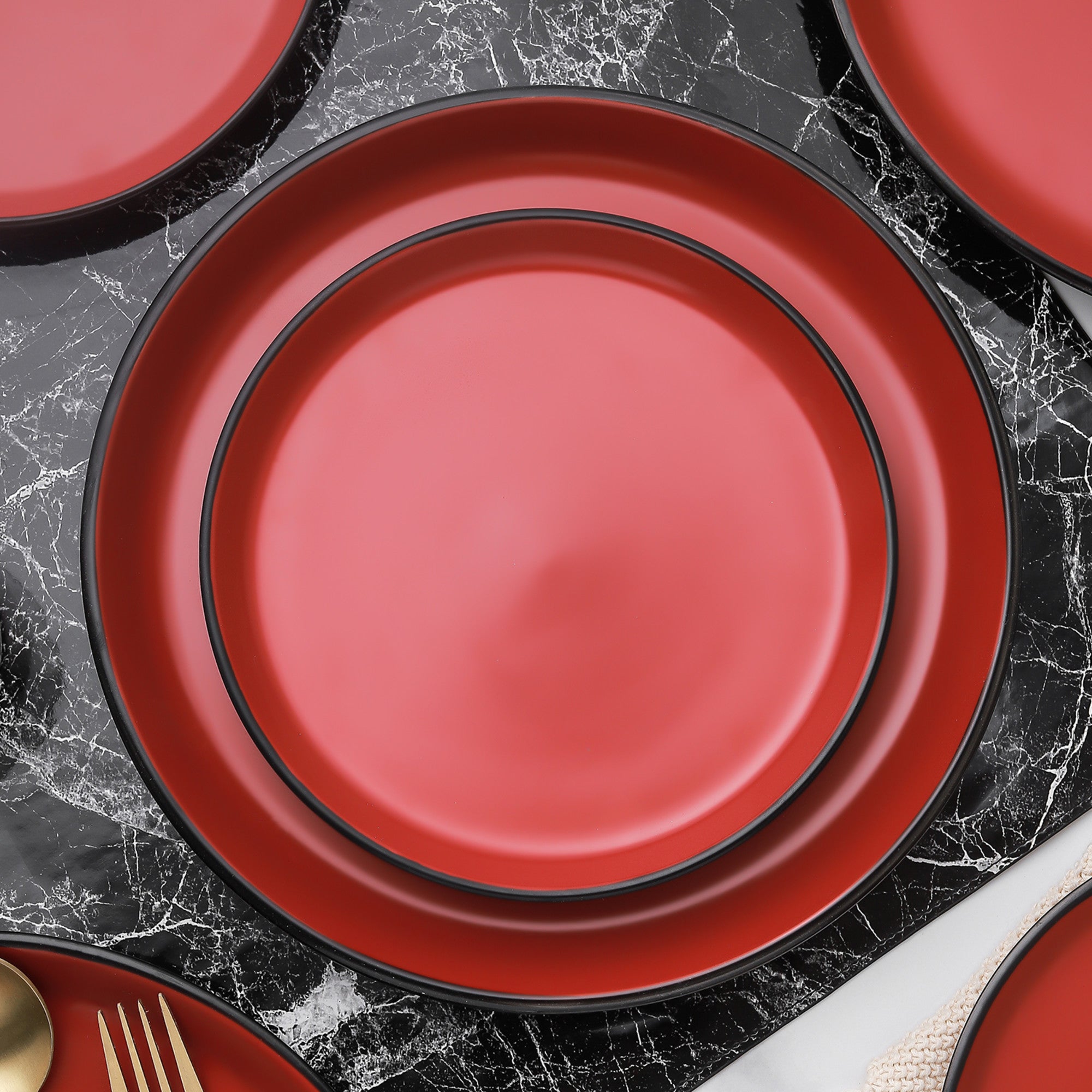Premium Albie Stoneware Dinner Plate Set - Red & Black Ceramic Plates for Everyday Dining & Special Occasions | Elegant & Durable Tableware for Home, Restaurant & Party Use