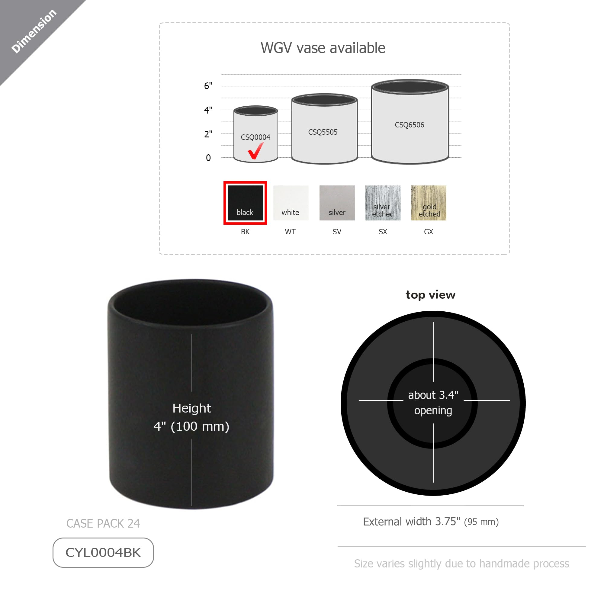 WGVI Matte Black Ceramic Cylinder Vase - 3.75