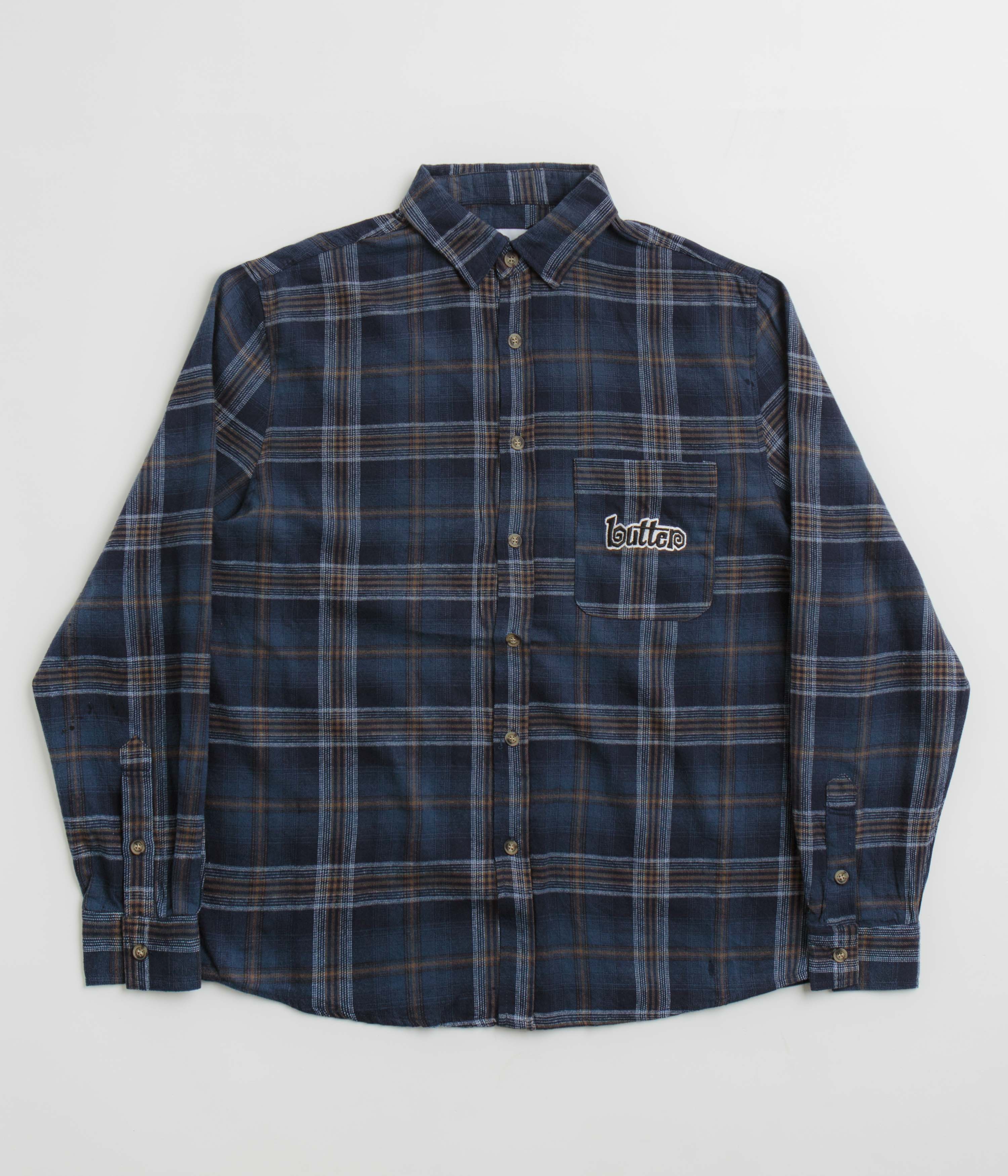 Butter Goods Swirl Plaid Button-Up Shirt for Men - Navy & White Checkered Flannel - Casual Wear & Layering for Fall & Winter