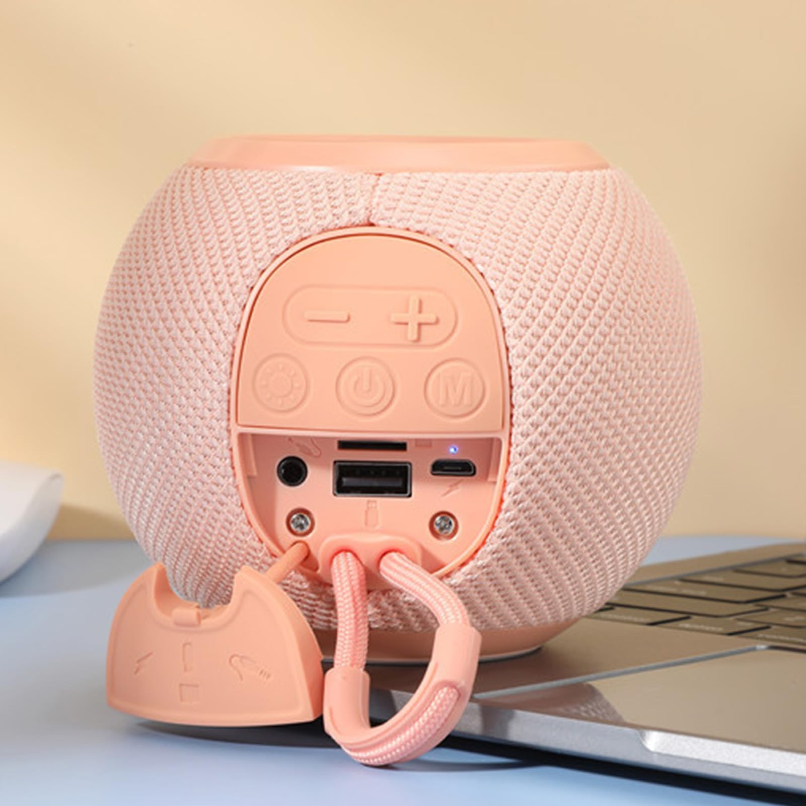 Portable Bluetooth Speaker with LED Lights, FM Radio, and Lanyard - Wireless Outdoor Speaker with Deep Bass for Parties, Camping, Beach & Travel (Rose Gold)