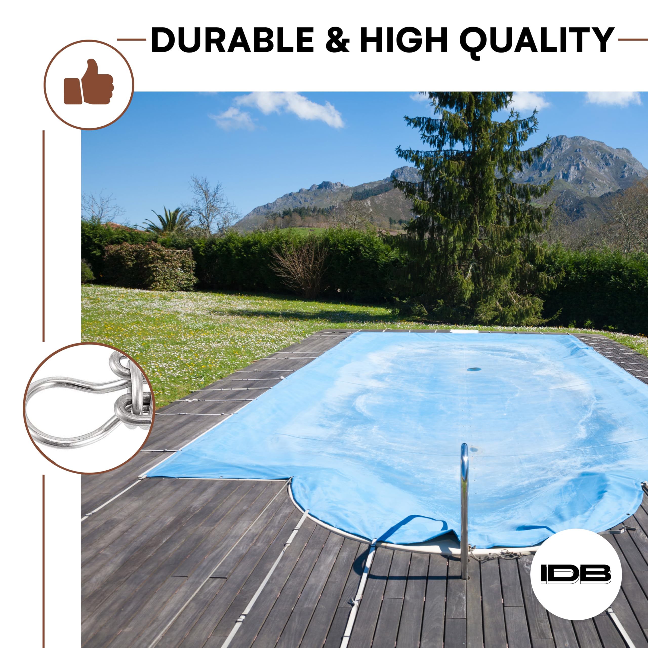 Premium Stainless Steel Pool Cover Springs with Wood Grip & D-Ring Stopper - Heavy Duty Vinyl Protection for Inground Pools - Winter Safety Pool Cover Accessories (5-Pack) - Perfect for Securing Winter Covers on Concrete or Deck-Edged Pools
