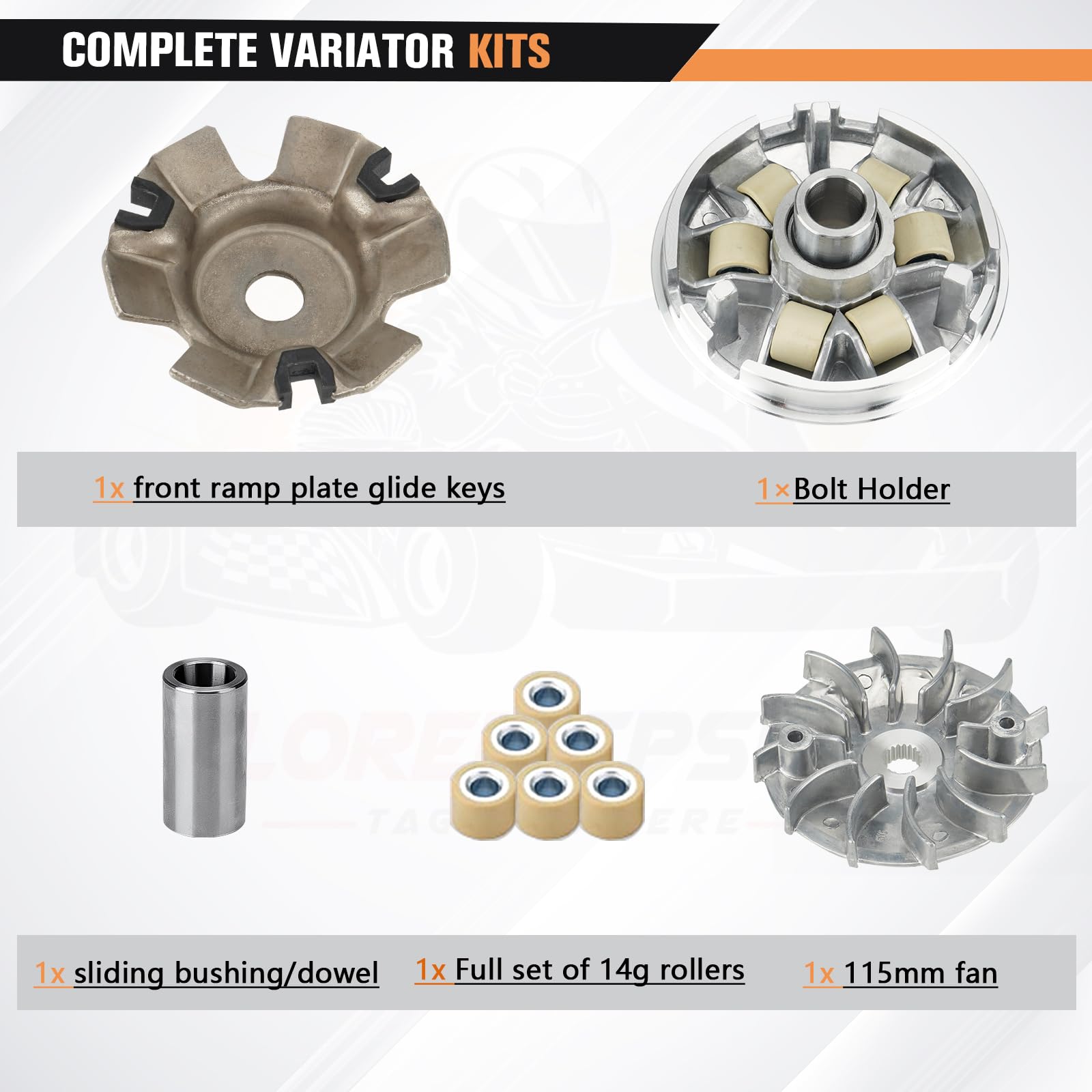 CVT Front Clutch Variator Kit for Gy6 125cc 150cc 152QMI 157QMJ Engines - Performance Drive Wheel Assembly with 14g Rollers - Compatible with Scooters, ATVs & Go Karts - Perfect for Racing & Off-Road Performance Upgrades