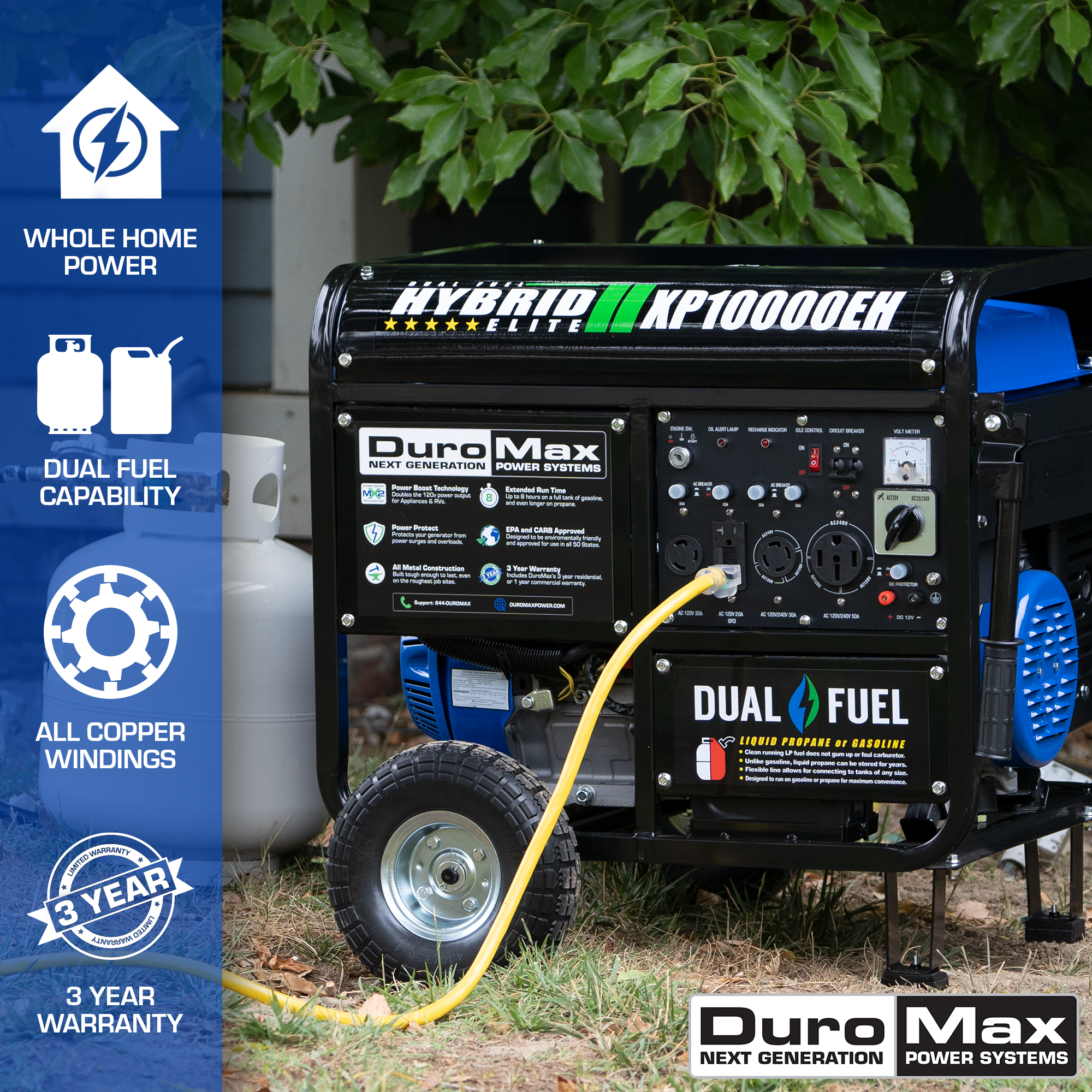 10,000 Watt Dual Fuel Portable Generator - Gas & Propane Powered - Reliable Backup Power for Home, Camping & Emergencies
