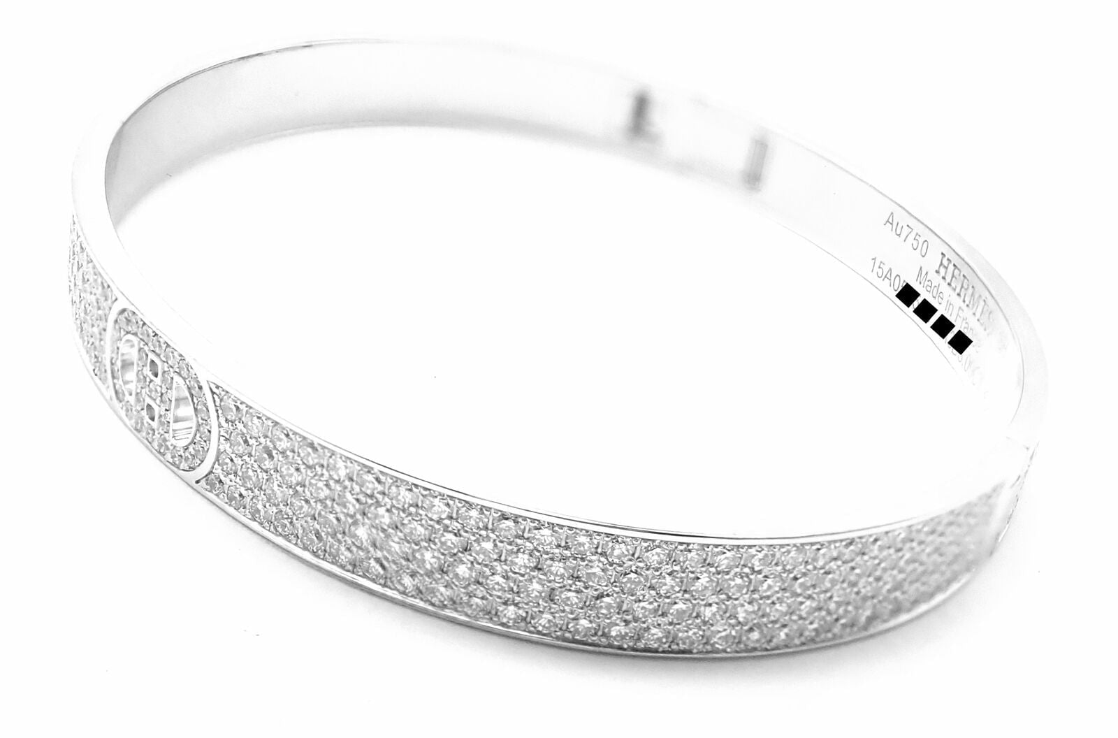 Authentic Hermes H D'Ancre 18k White Gold Diamond Small Bangle Bracelet - Luxury Jewelry for Women, Perfect Gift for Anniversary, Birthday & Special Occasions