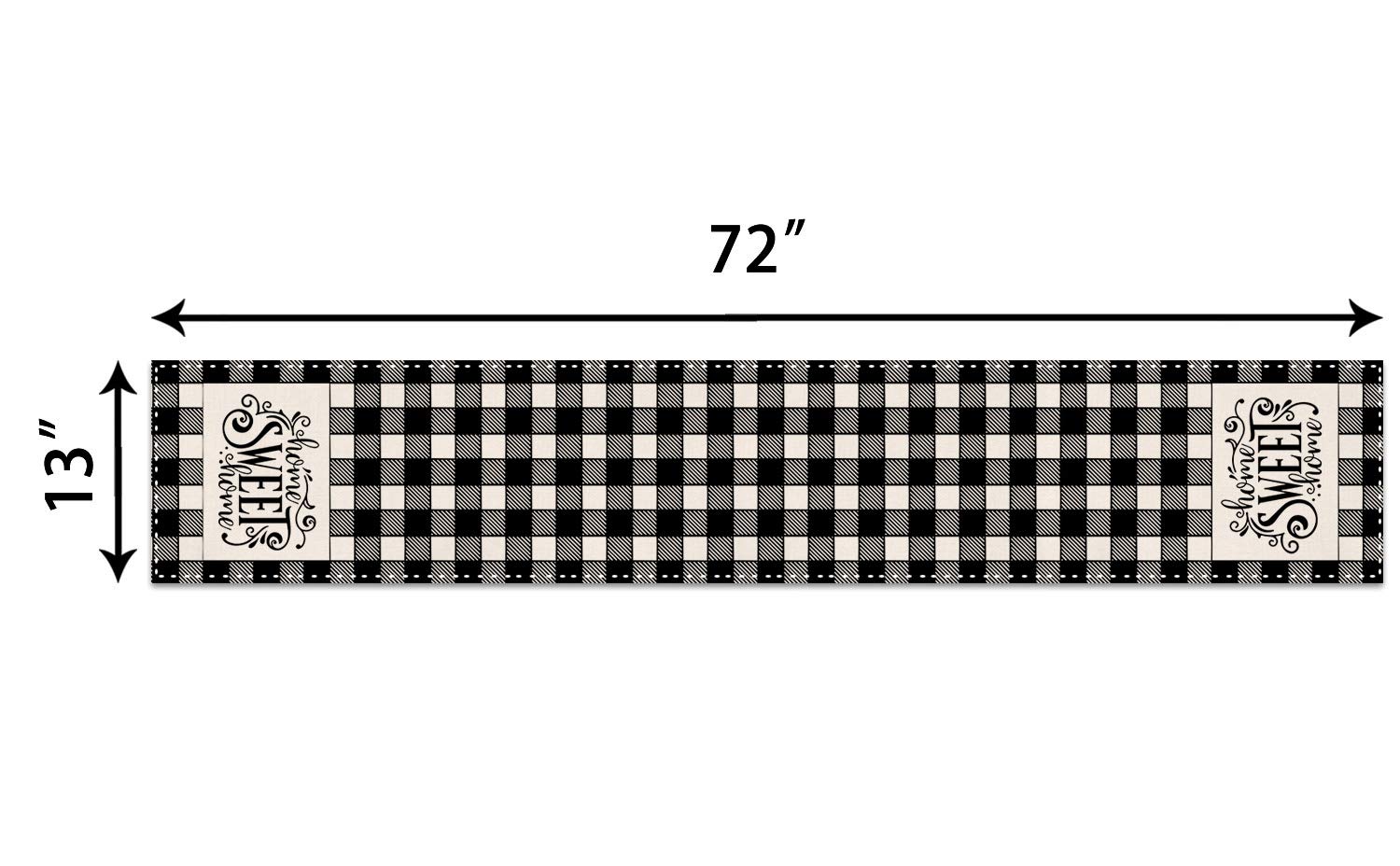 Farmhouse Home Sweet Home Buffalo Check Table Runner - 13x72 Inch Rustic Kitchen Dining Decor for Coffee Tables, Parties & Indoor/Outdoor Events - Perfect for Thanksgiving, Christmas & Seasonal Home Decor
