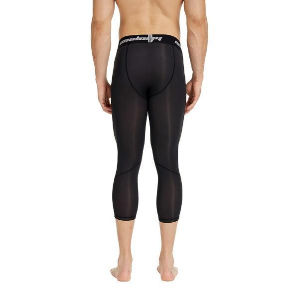 Men's Black Compression Running 3/4 Tights - Breathable Workout Capri Pants for Jogging, Gym & Training - SP028BK