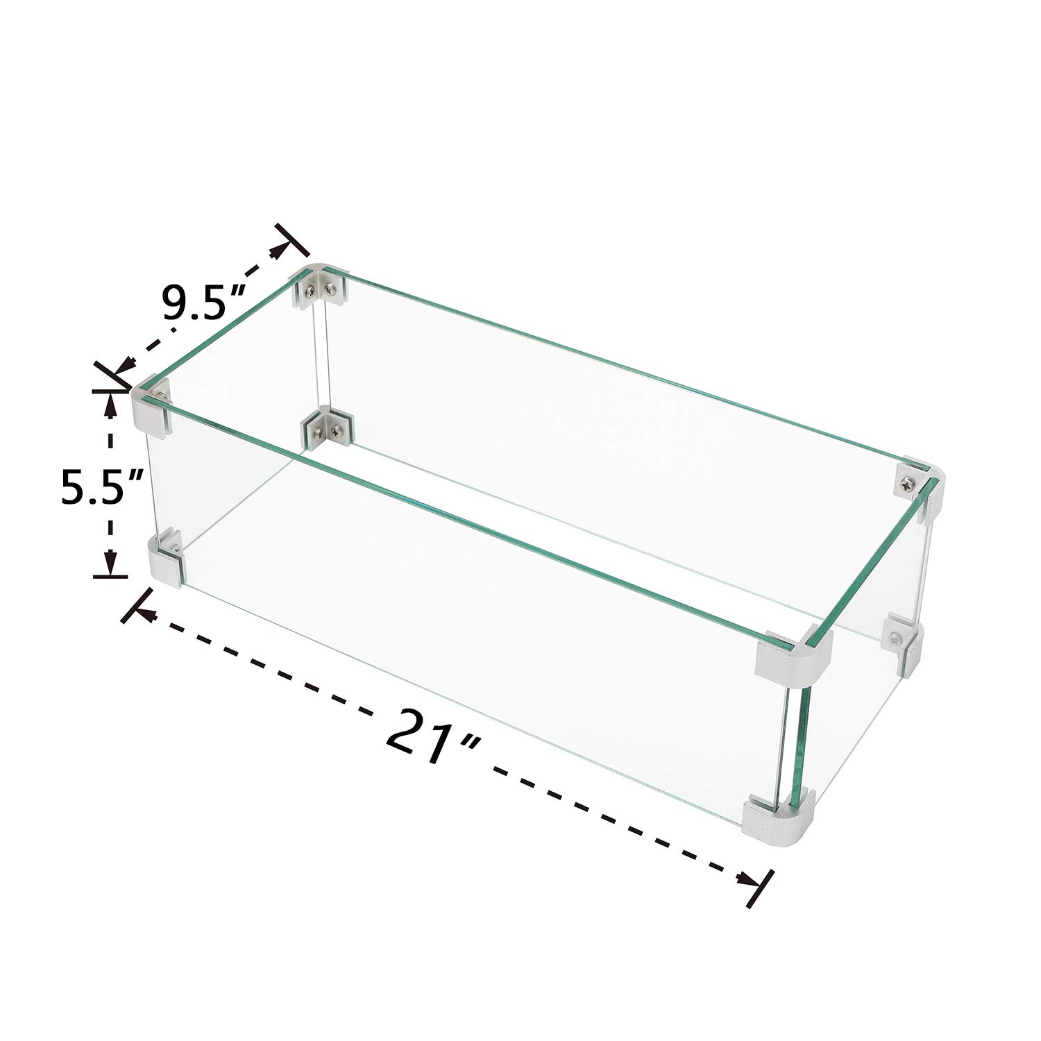 HOMPUS 21x9.5x5.5 Inch Tempered Glass Wind Guard for Fire Pit Table - Durable Rectangle Fireplace Windshield for Patio, Backyard & Outdoor Use
