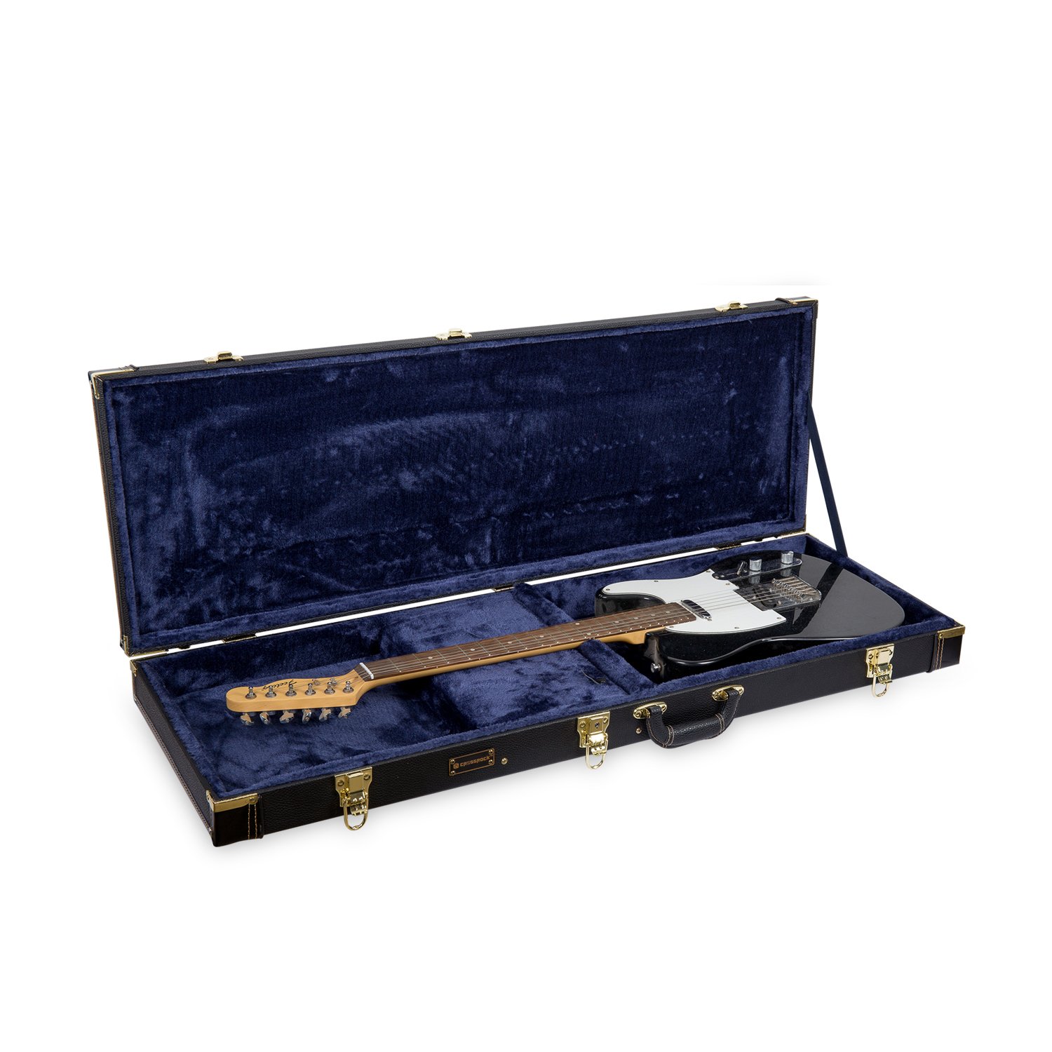 Crossrock CRW620EBK Electric Guitar Hard Case - Fits Fender Telecaster & Stratocaster, Durable Wood Construction, Black - Perfect for Gigging, Touring & Studio Sessions