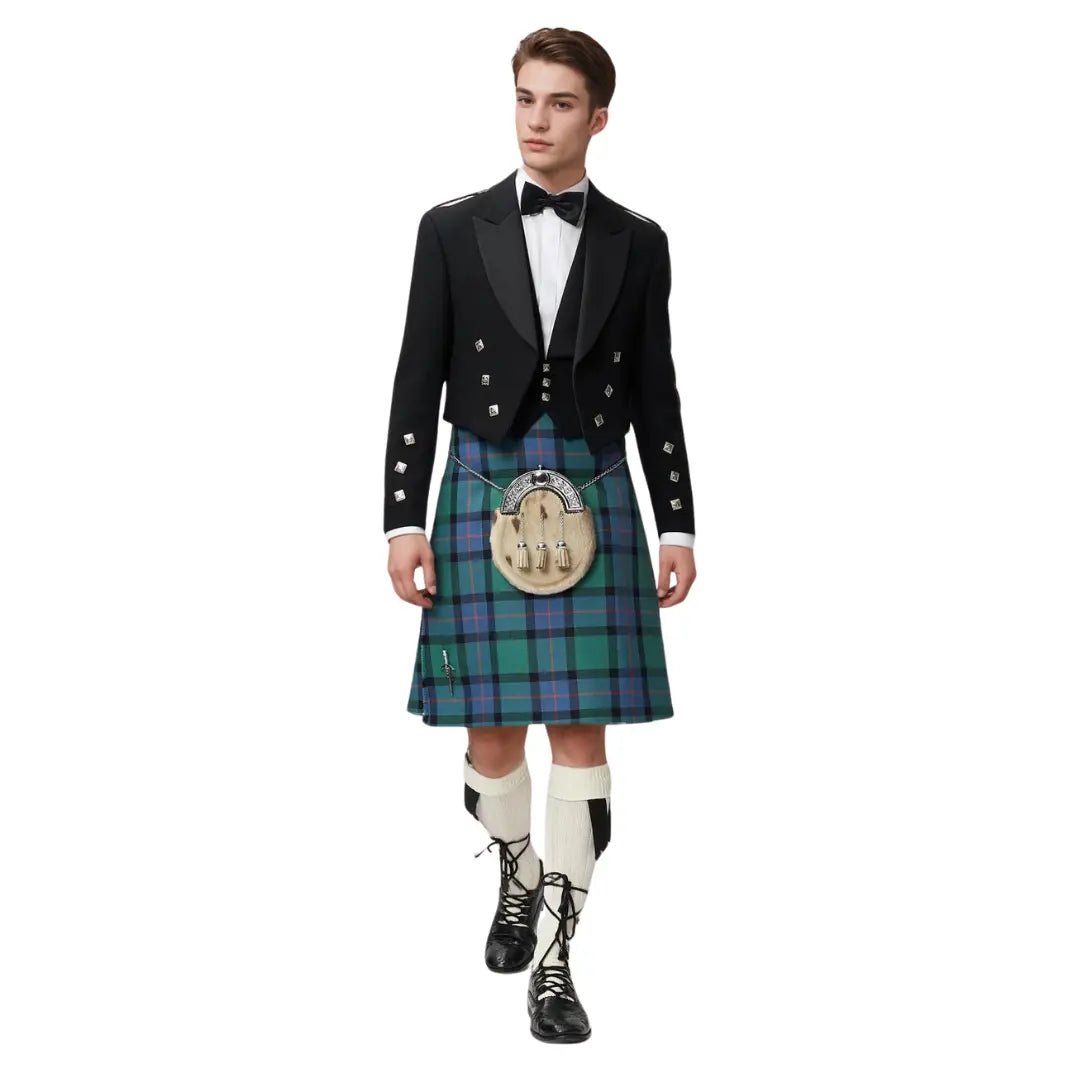 8 PCS Scottish Prince Charlie Jacket, Vest & Kilt Outfit Set - Traditional Highland Dress for Men - Perfect for Weddings, Ceilidhs & Formal Events