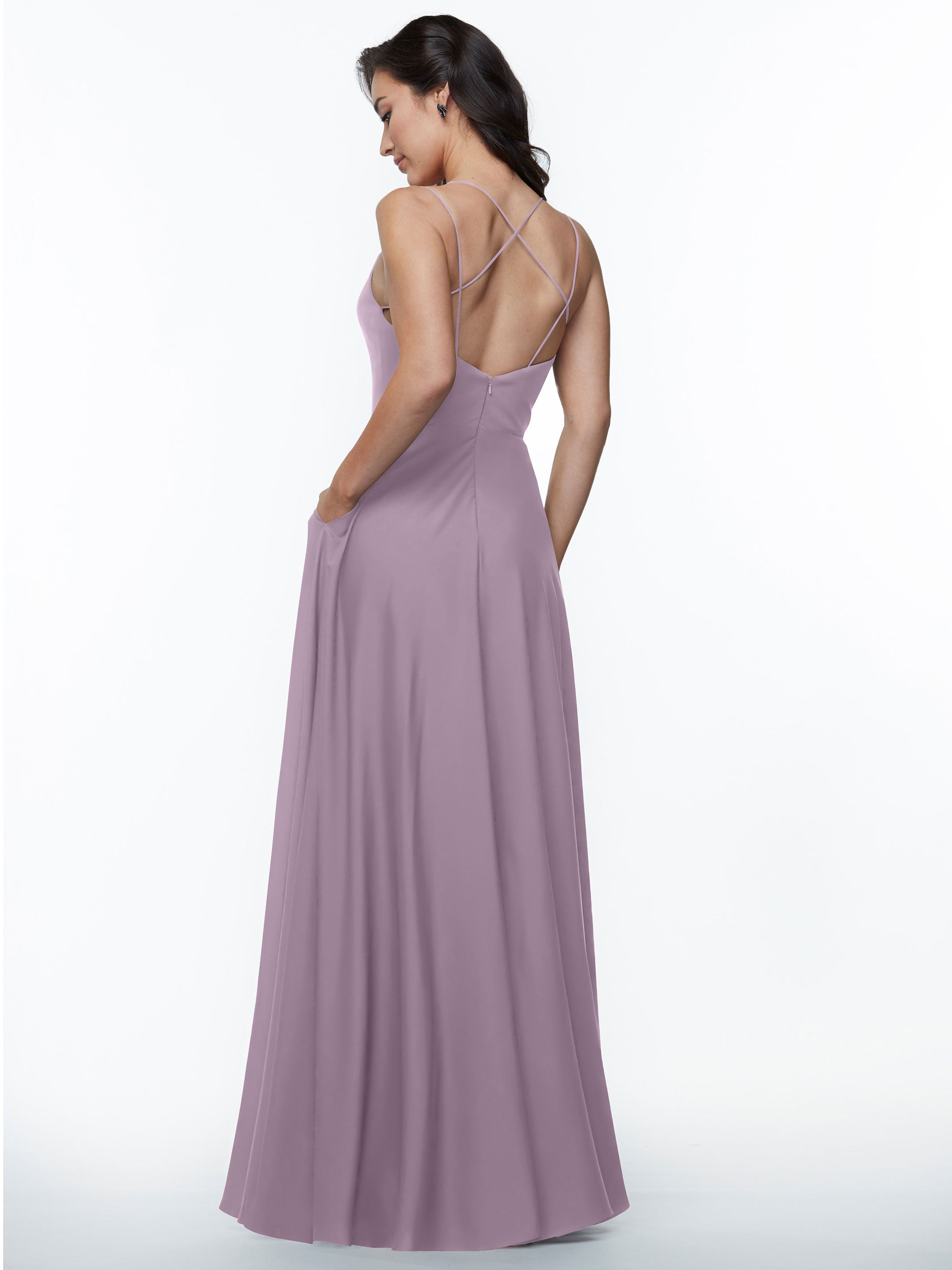 Elegant 83024 Stretch Chiffon A-Line Bridesmaid Dress with Pockets - Perfect for Weddings, Parties & Formal Events - Comfortable & Stylish Plus Size Option Available