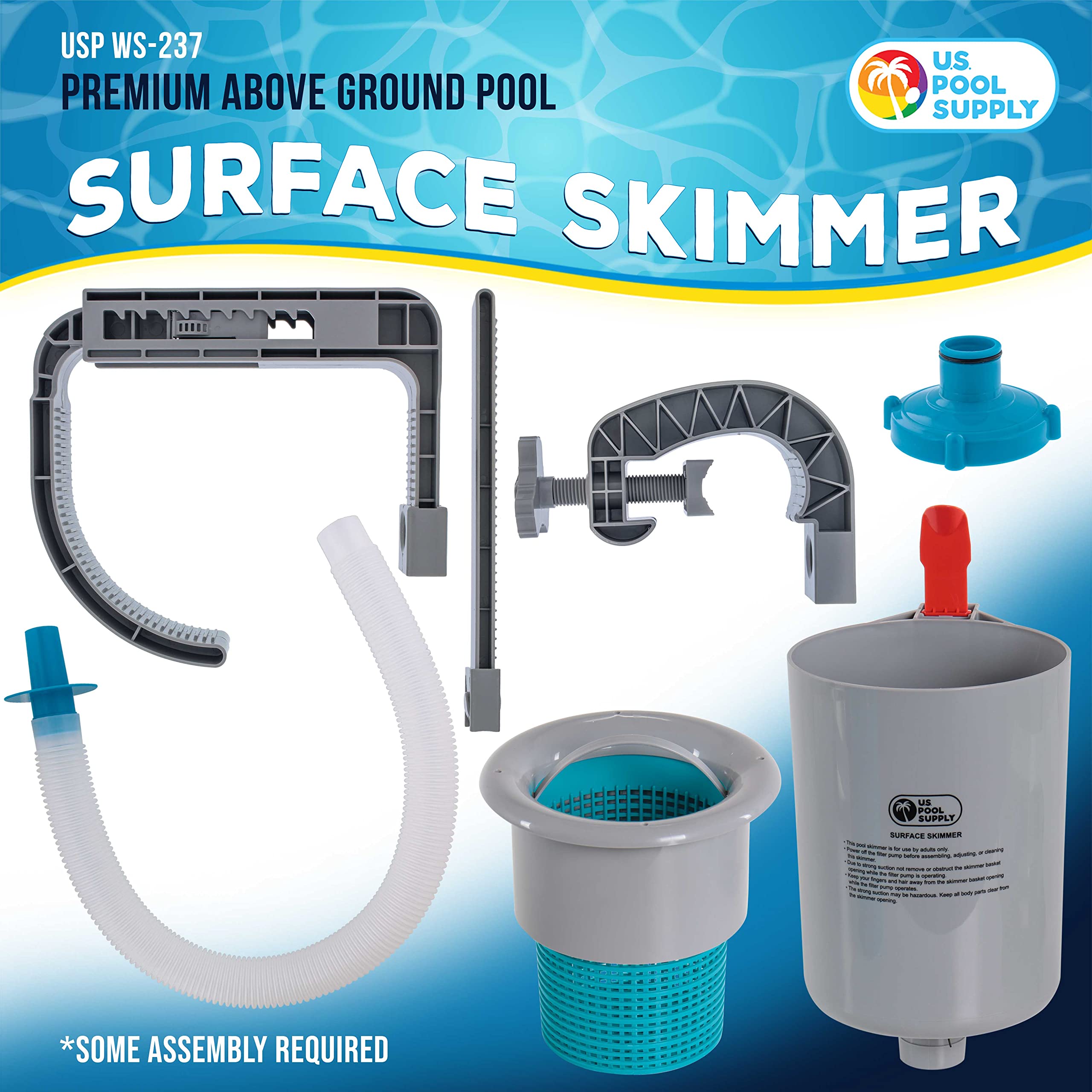 U.S. Pool Supply Pool Skimmer - Above Ground Floating Surface Skimmer with Debris Basket | Wall Mount for Inflatable, Tubular & Metal Frame Pools | Perfect for Backyard, Vacation Homes & Community Pools