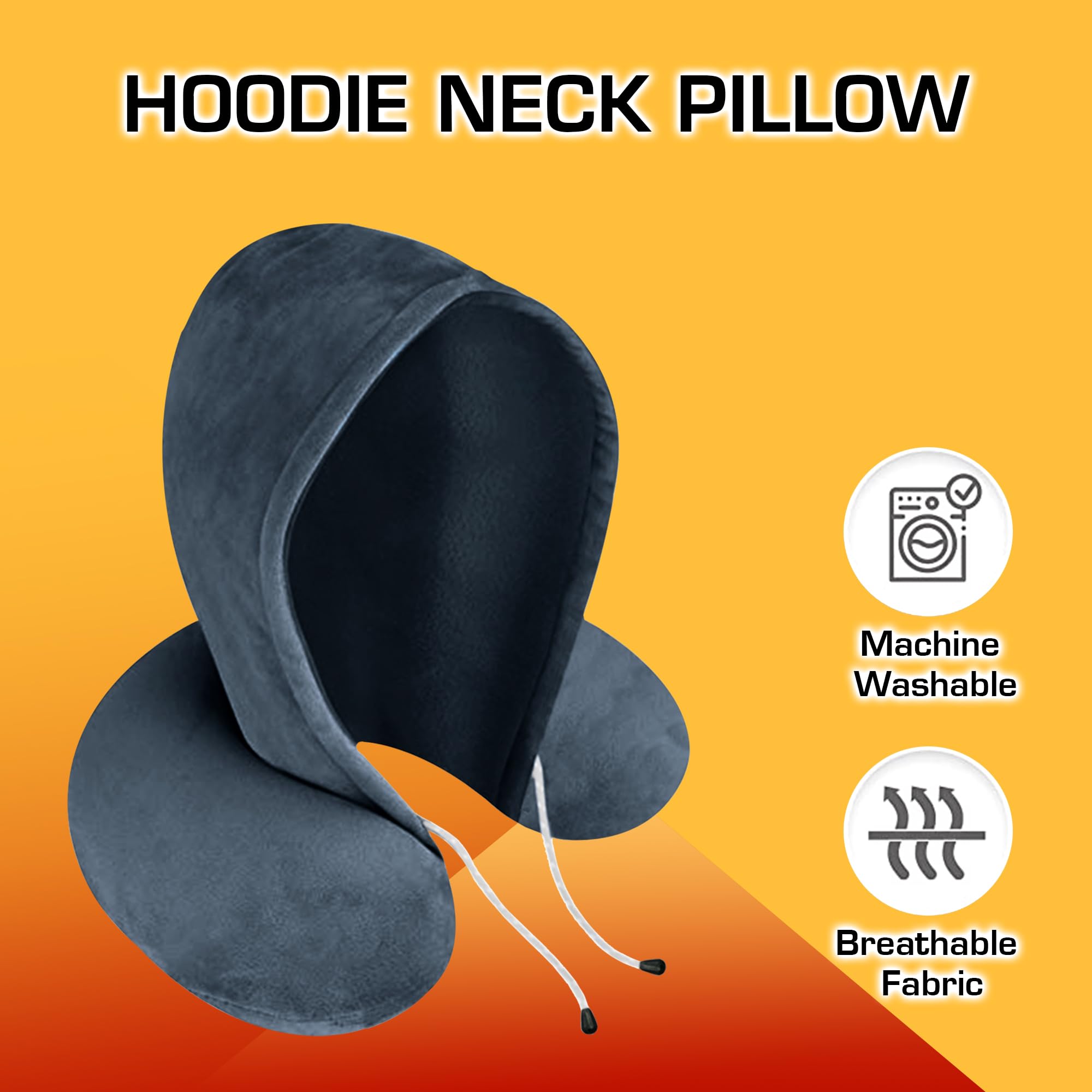Billebon Premium Ultra Soft Neck Pillow with Hood - Super Comfortable Travel Pillow for Airplane, Car & Office - Grey Memory Foam Support for Long Flights & Naps