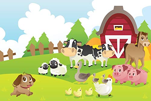 Yeele 10x8ft Cartoon Farm Pasture Photography Backdrop - Countryside Barn Scenery with Livestock Animals for Rustic Baby, Kids & Adult Portraits - Perfect for Photo Booths, Birthday Parties & Themed Events