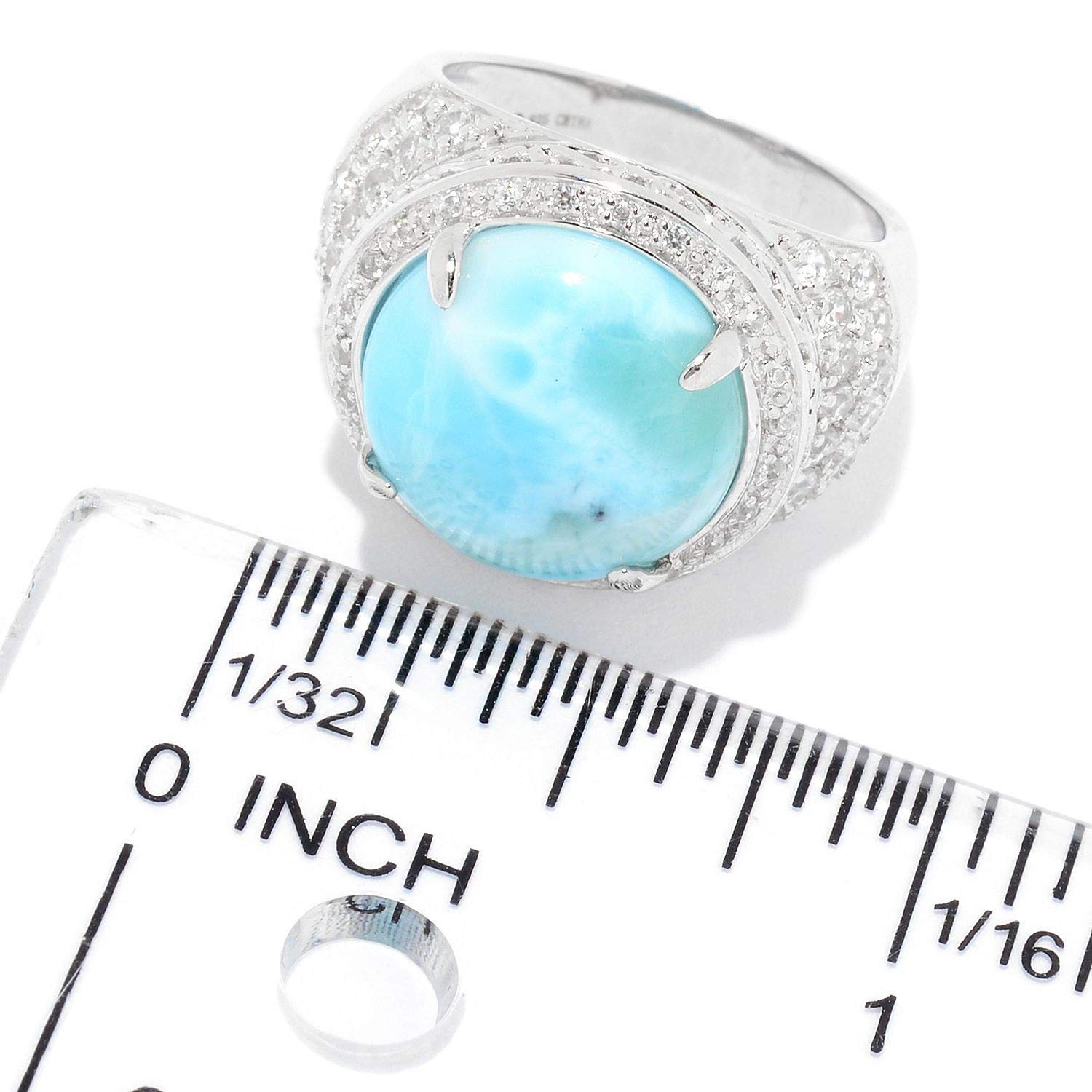 13.5mm Sterling Silver Larimar & White Topaz Halo Ring for Women | Elegant Jewelry Gift for Birthday, Anniversary & Special Occasions
