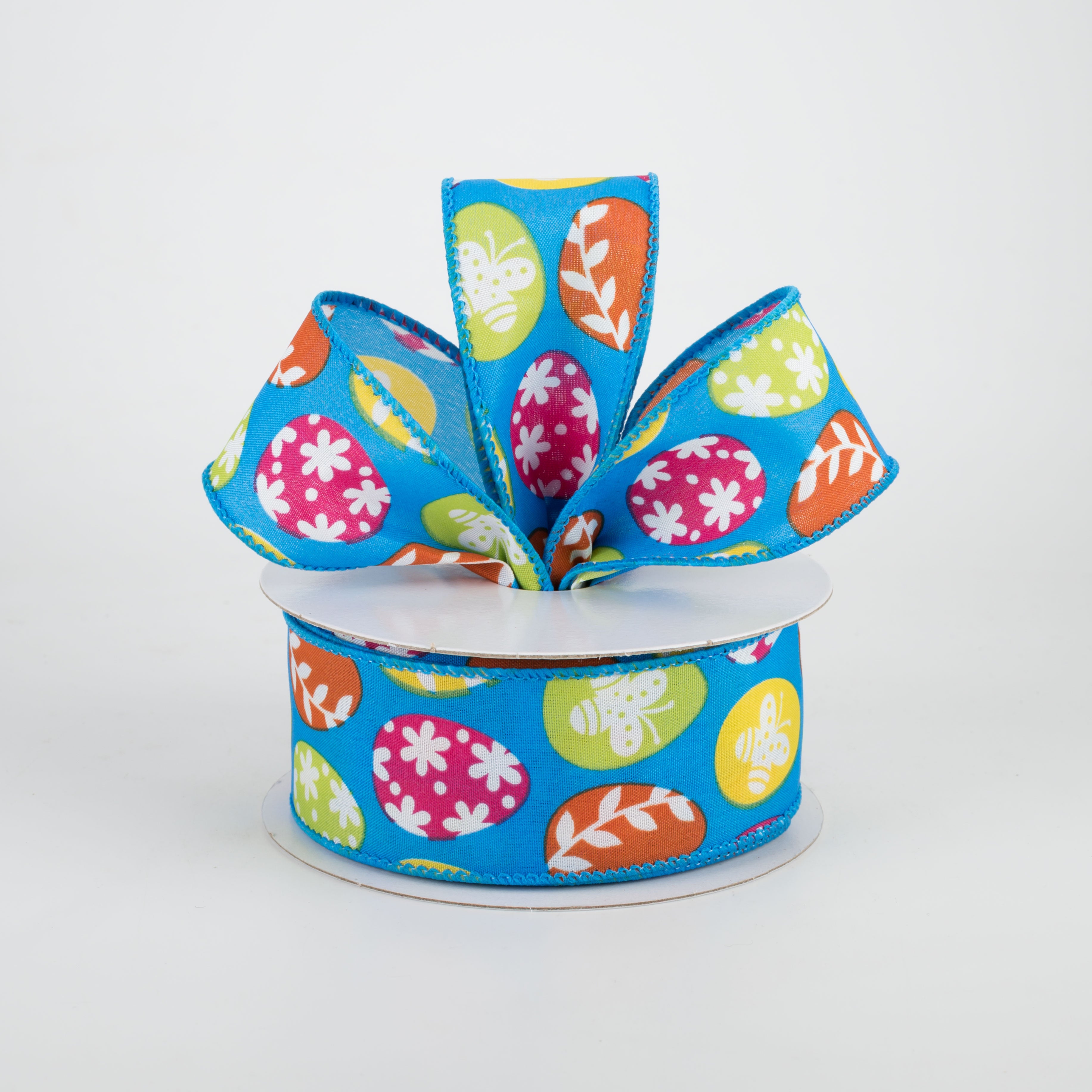 1.5 Inch Turquoise Flower Easter Eggs Ribbon - 10 Yards Bulk Roll for DIY Crafts, Gift Wrapping, Party Decorations, and Easter Basket Embellishments