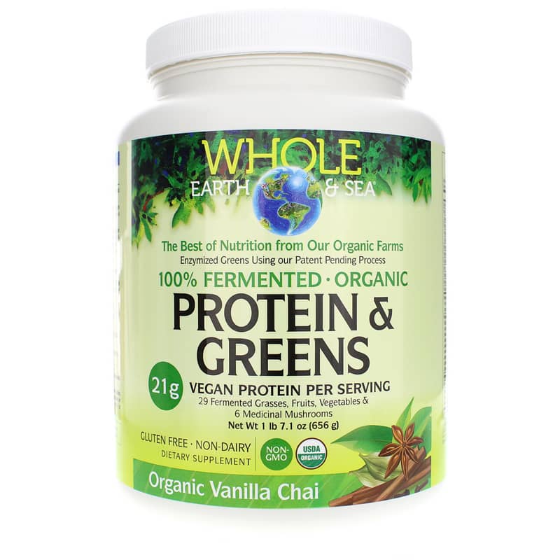 Organic Fermented Protein & Greens Powder by Whole Earth & Sea - Plant-Based Superfood Supplement for Energy & Digestion - Perfect for Smoothies, Shakes & Post-Workout Recovery
