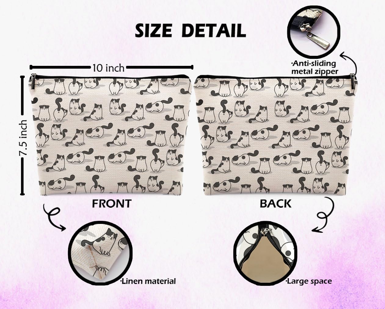 Stylish Black Cat Makeup Bag - Cute Kitty Cosmetic Pouch for Women & Teens - Perfect Cat Lover Gift for Birthday, Travel & Daily Use | Great for Cat Moms, Toiletry Organizer & Purse Essentials