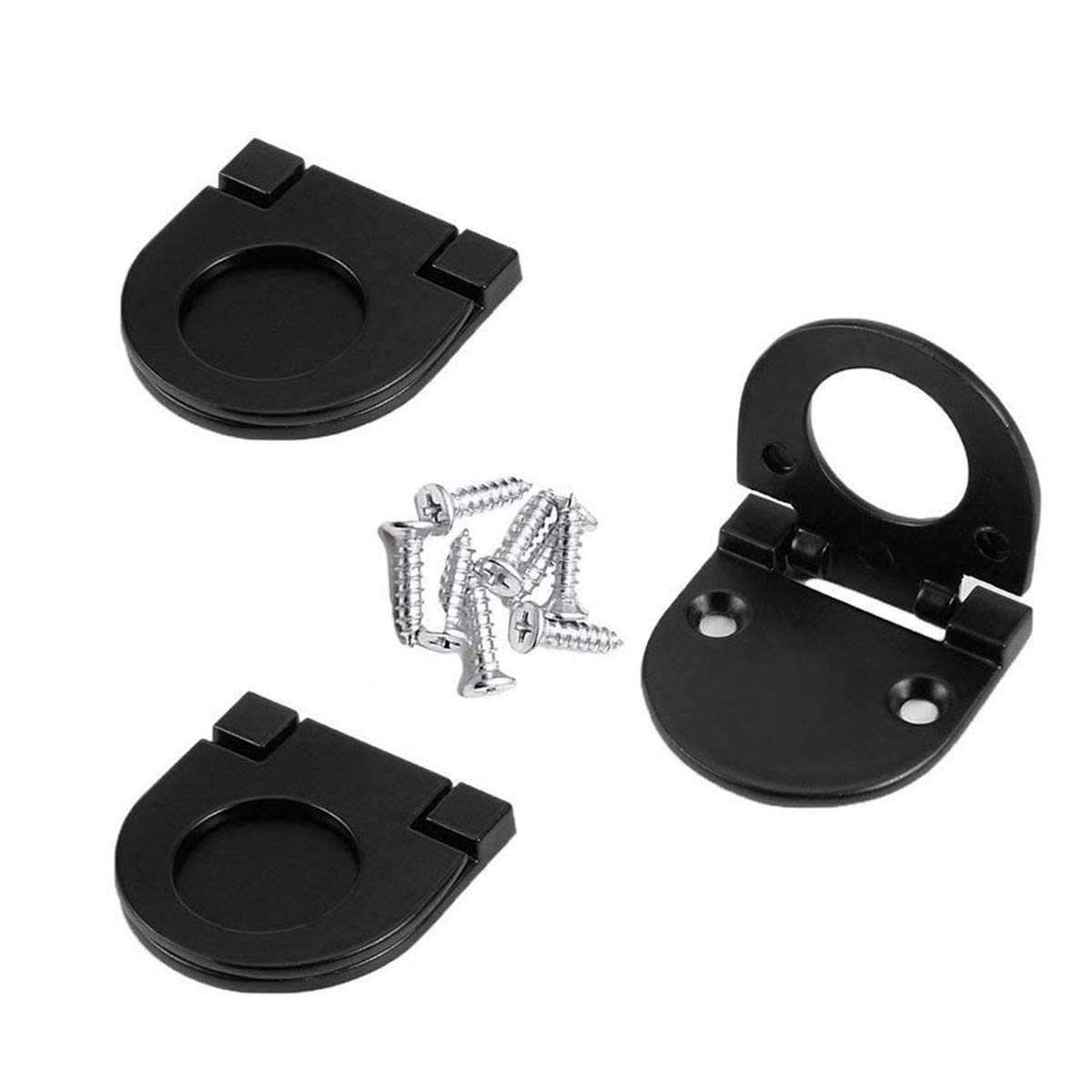 Modern Flush Ring Kitchen Handles 3-Pack - Black Oval for Cabinets & Drawers