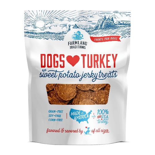 Farmland Traditions Turkey & Sweet Potato Jerky Dog Treats 6oz - Healthy Natural Dog Snacks for Training, Rewards & Dental Care
