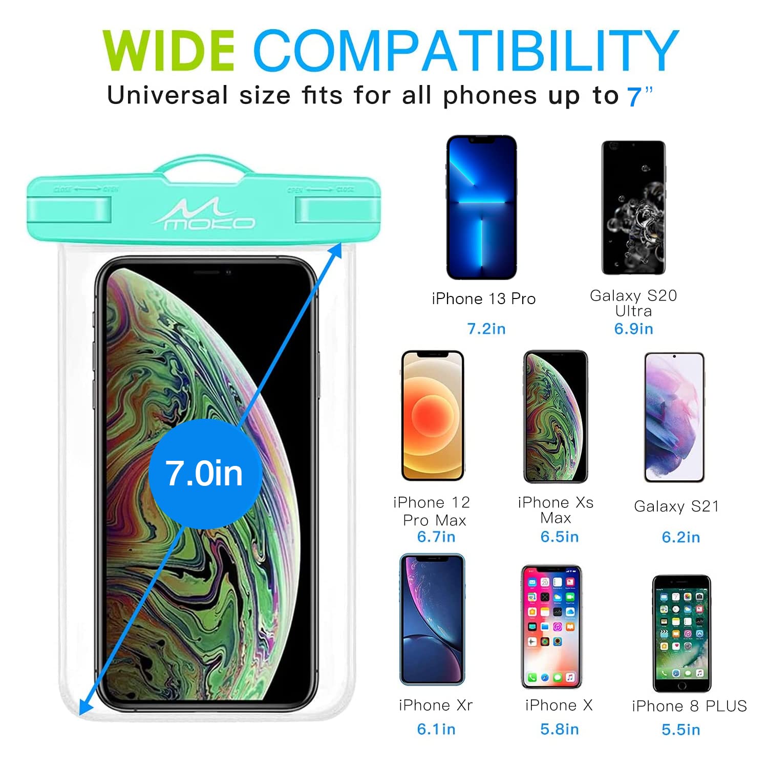MoKo 2-Pack Waterproof Phone Pouch - Universal Underwater Dry Bag Case with Lanyard for iPhone 16/14/13/12/11 Pro Max/X/Xr/Xs Max/SE 3 & Samsung S21/S10/S9/Note 10/9/8 - Perfect for Swimming, Beach, Kayaking and Outdoor Activities