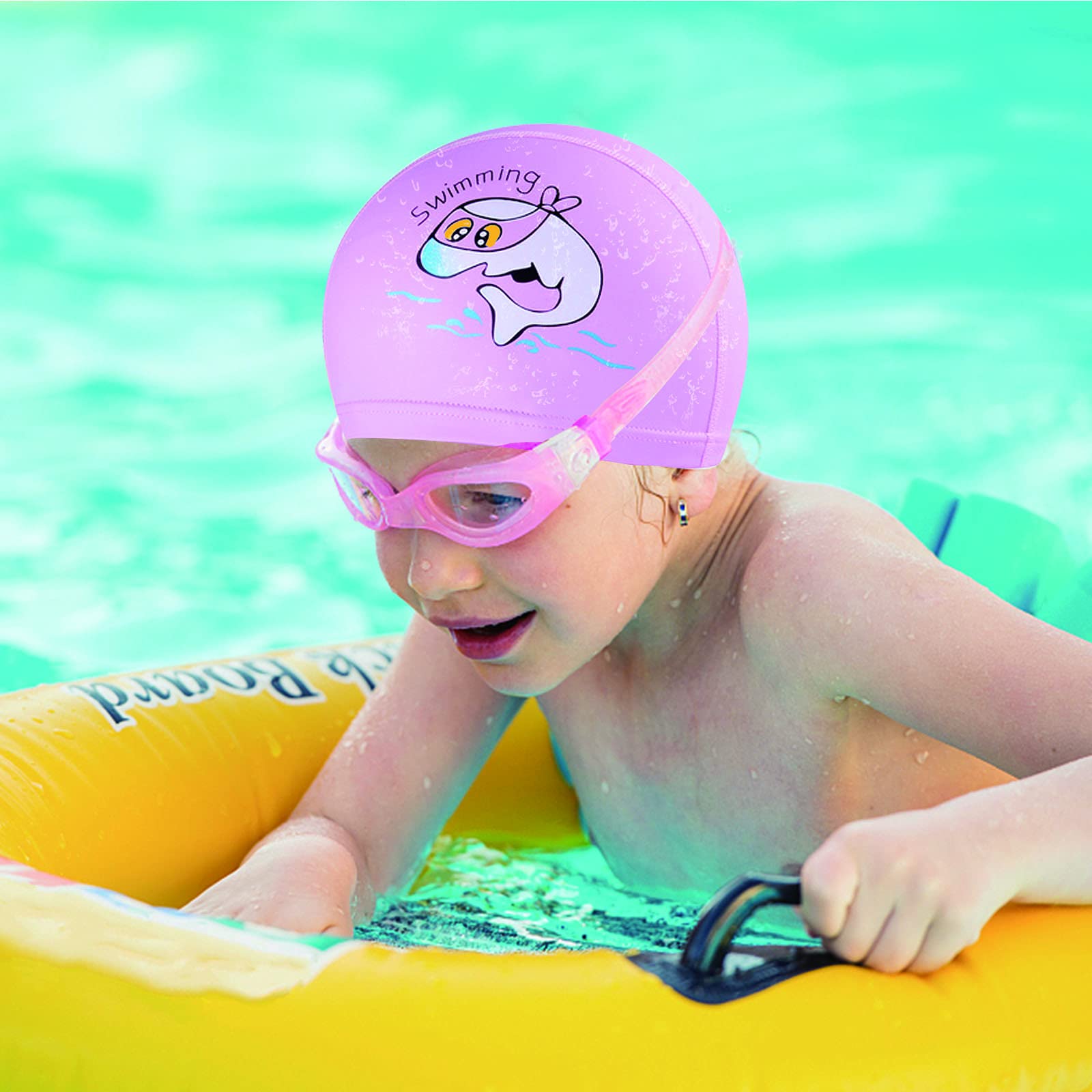 2 Pack Kids Silicone Swim Caps - Waterproof, Elastic Cartoon Swim Hats for Boys & Girls - Perfect for Swimming Lessons, Pool Parties & Beach Activities