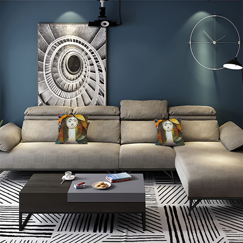 18x18 Inch Square Decorative Throw Pillow Covers - Modern Abstract Famous Paintings Design - Home Decor for Living Room, Bedroom & Sofa
