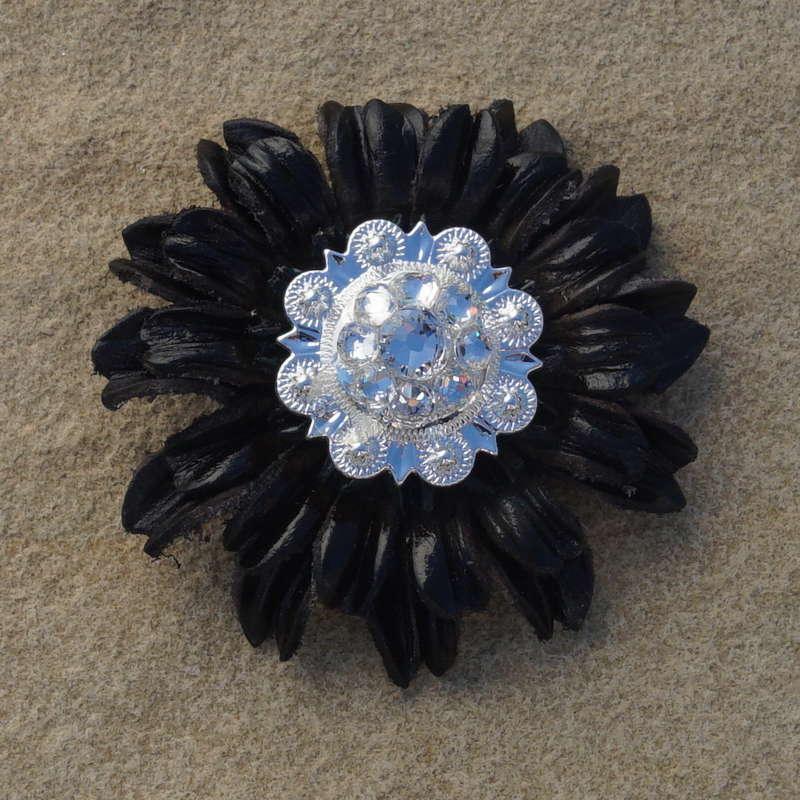 Black Daisy Flower Concho with Bright Silver Finish - Perfect for Western Belts, Boots, and Leather Craft Accessories