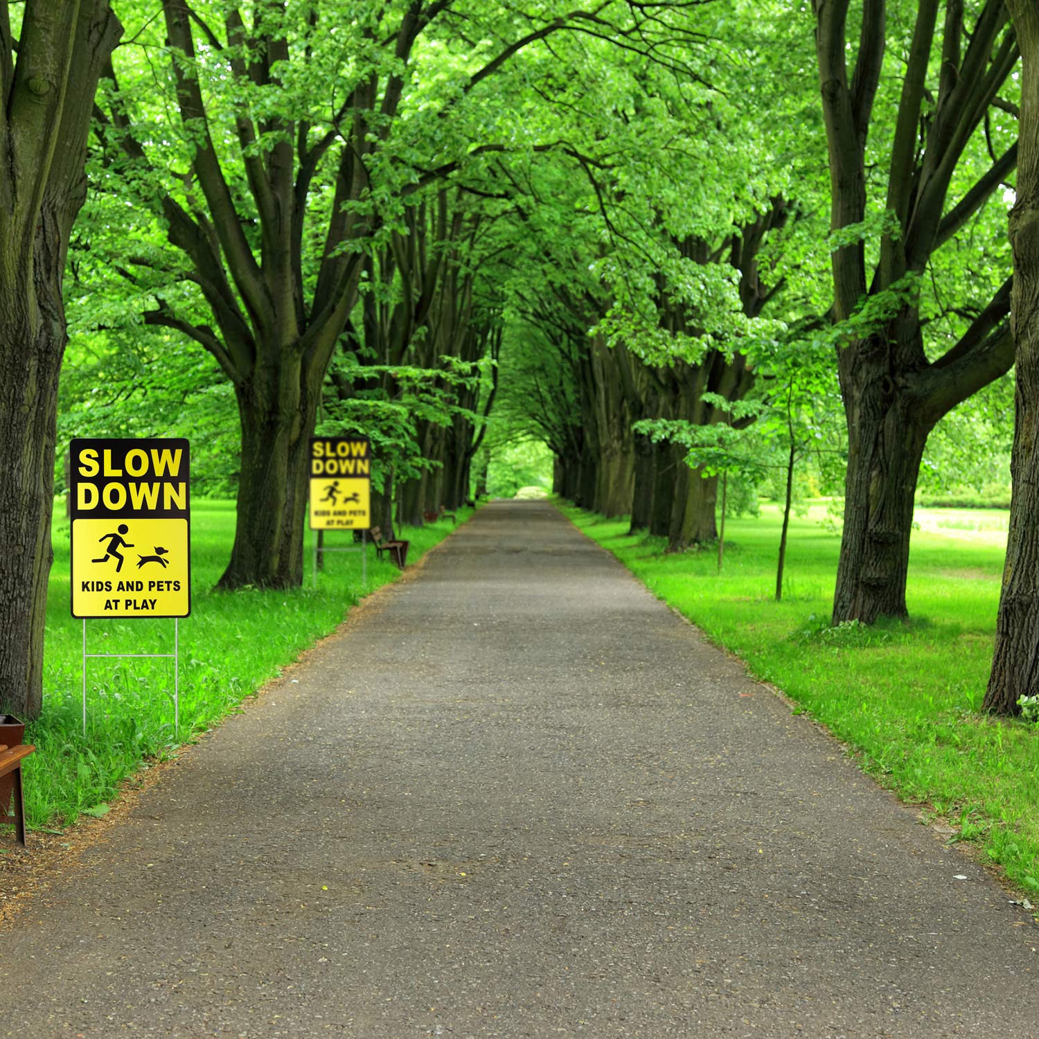 2 Pack Slow Down Signs for Kids & Pets - Double Sided 16''x12'' Corrugated Plastic Yard Signs with Metal H-Stakes, Weather Resistant & Easy to Install | Perfect for Play Areas, School Zones & Neighborhood Safety