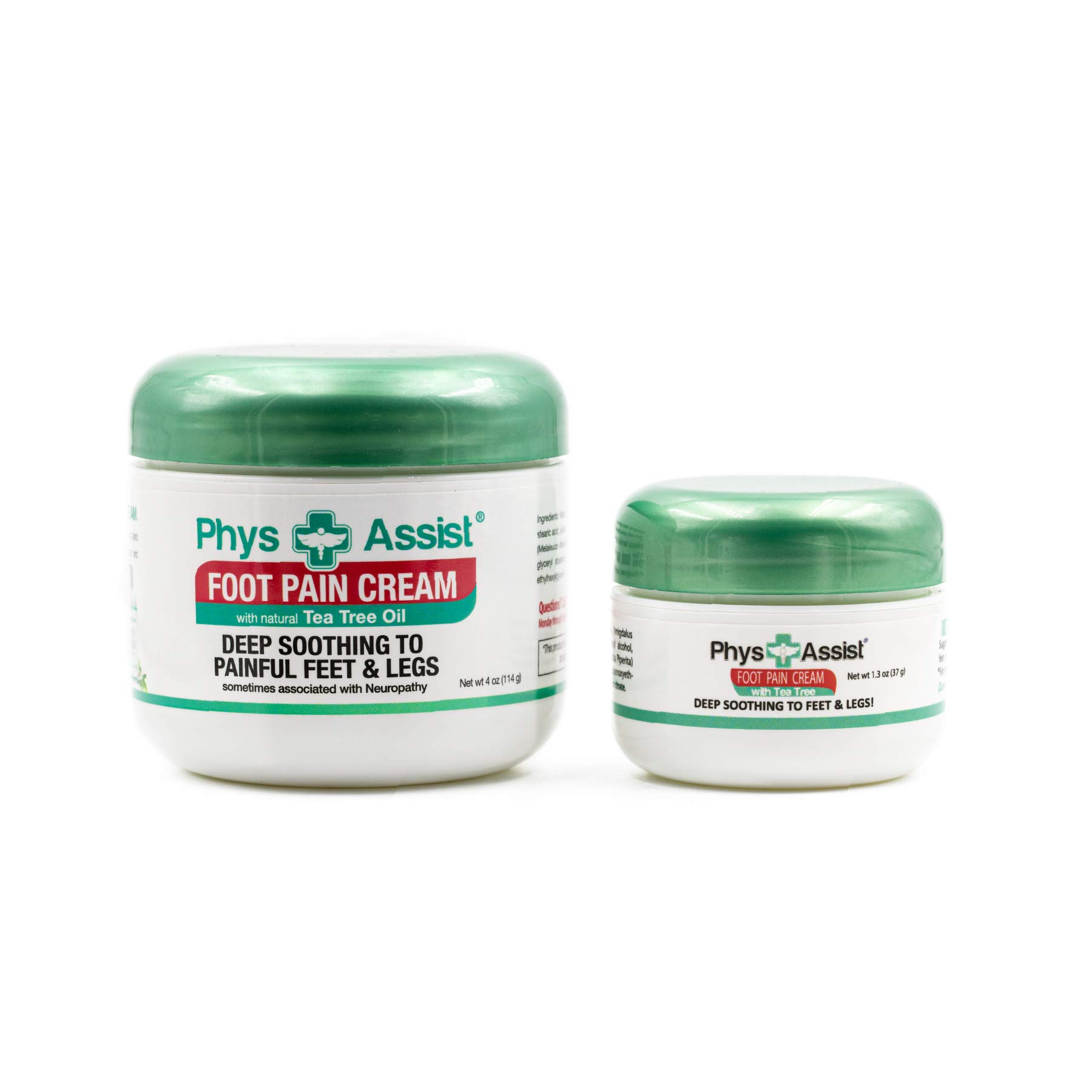 PhysAssist Foot Pain Relief Cream Combo - 4 oz & 1.5 oz Jars for Soothing Feet and Leg Discomfort | Fast-Absorbing Formula with Natural Botanicals | Perfect for Post-Workout Recovery, Standing All Day, or Diabetic Foot Care