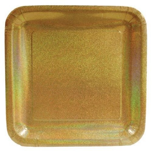 8-Count Square Prismatic Banquet Plates - Glitz Gold for Elegant Dinner Parties, Weddings & Special Events